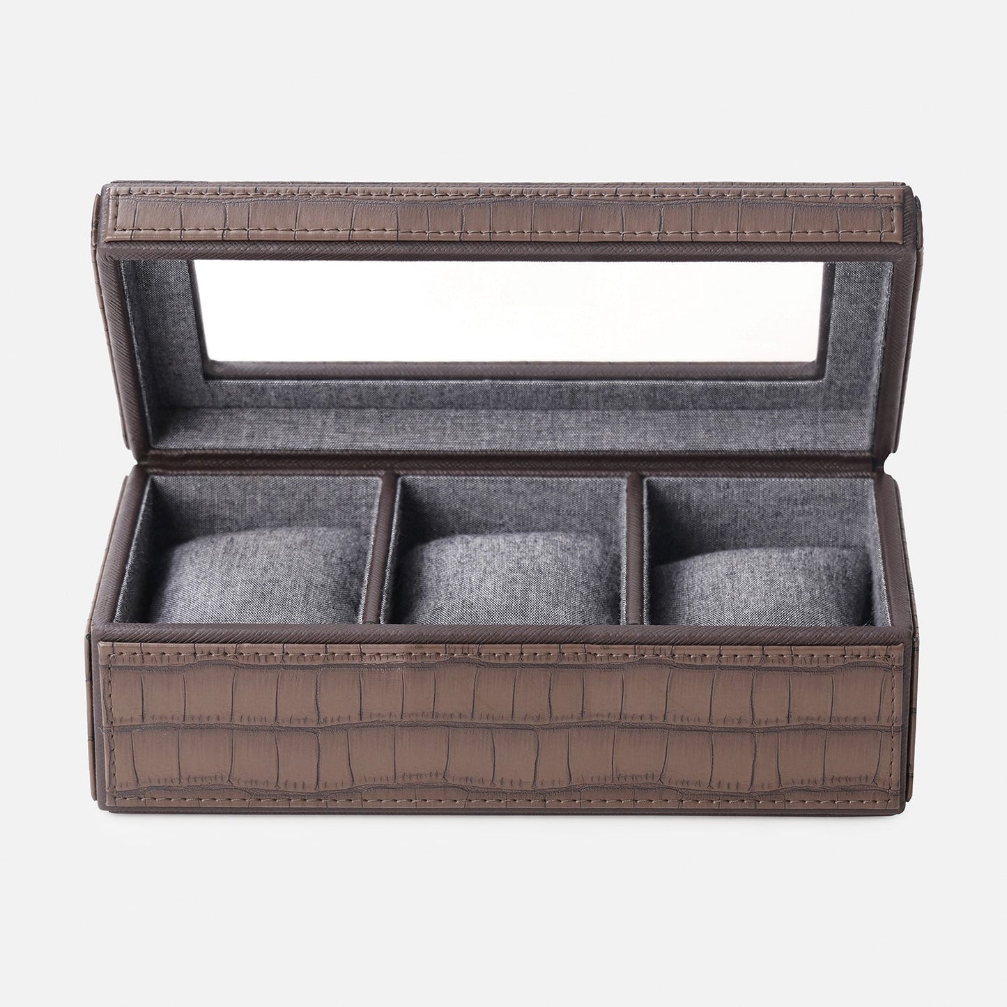 Brown 3 Compartment Croco Texture Faux Leather Watch Box