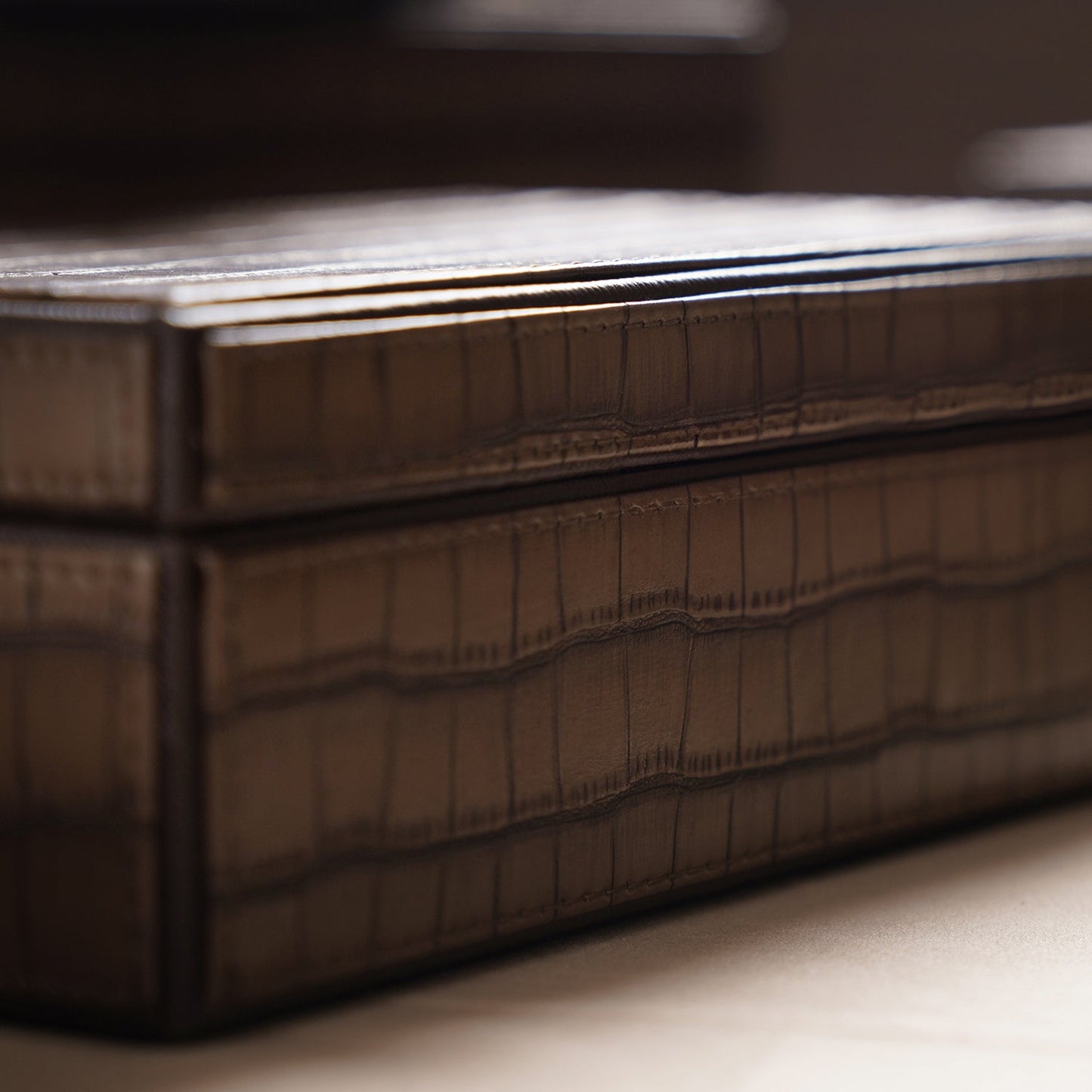 Brown Croco Texture Faux Leather Storage Box