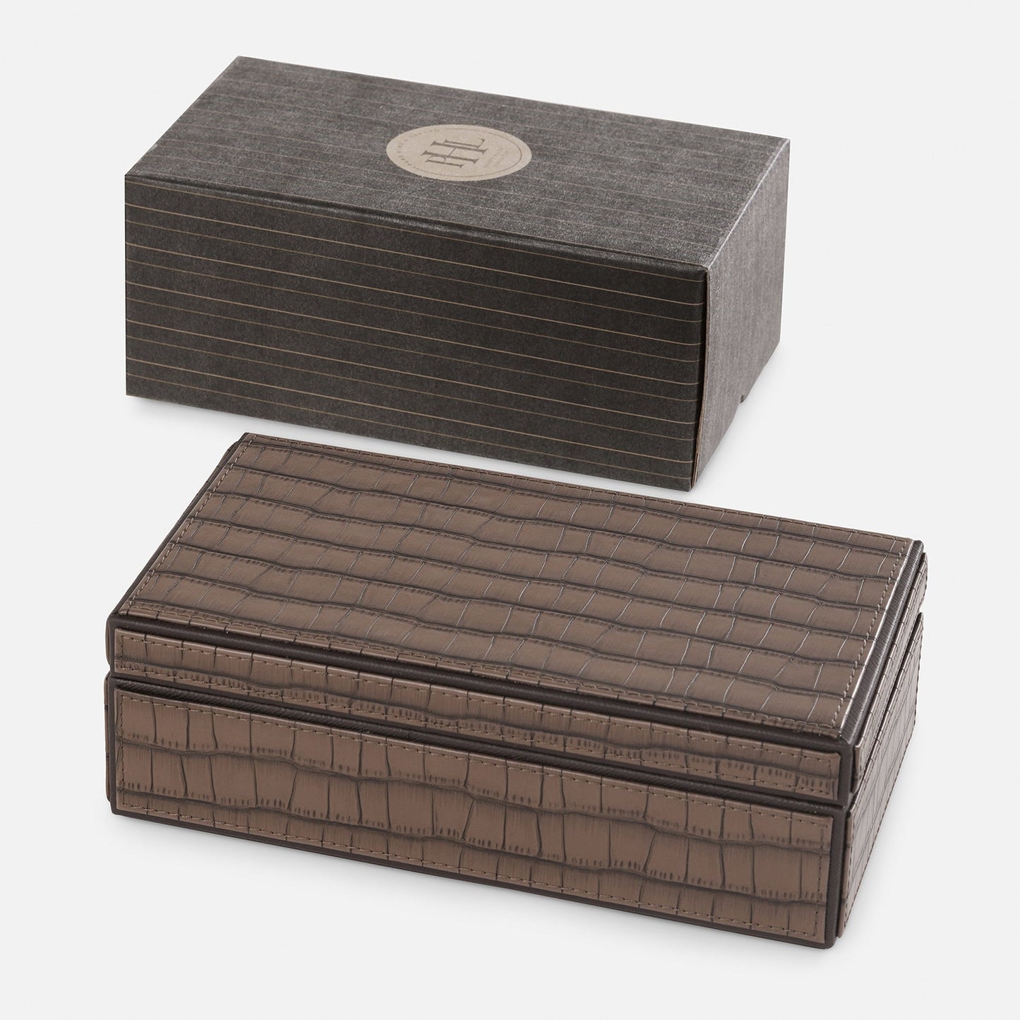 Brown Croco Texture Faux Leather Storage Box