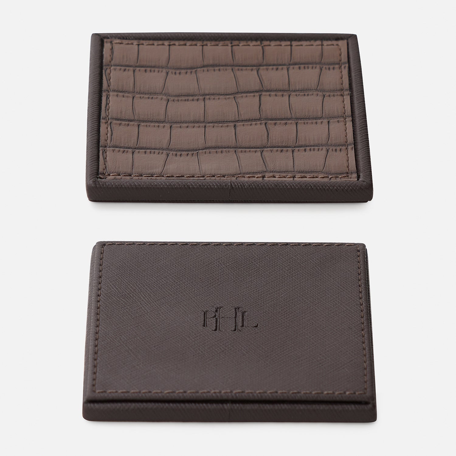 Set of 4 Brown Croco Texture Faux Leather Coasters