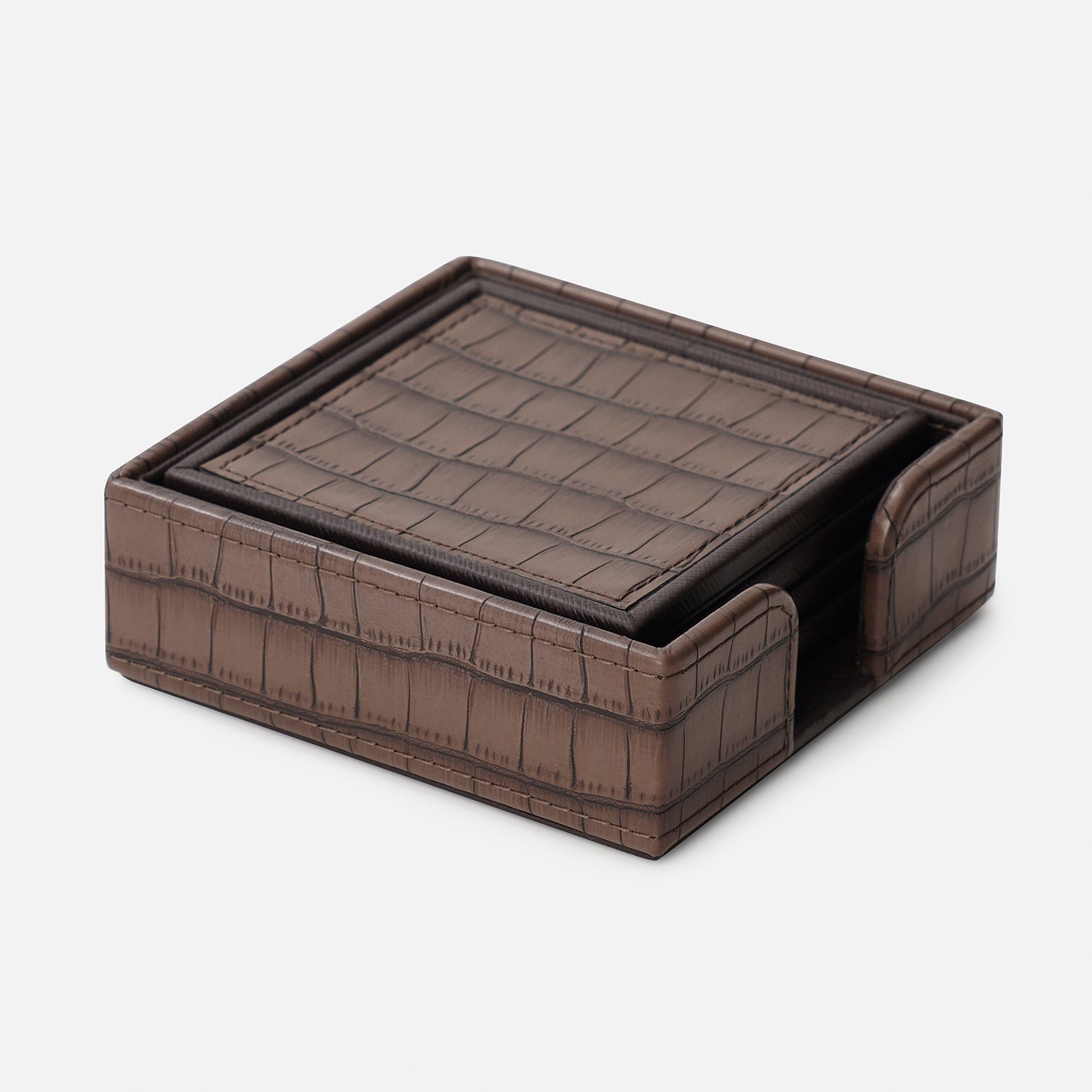 Set of 4 Brown Croco Texture Faux Leather Coasters