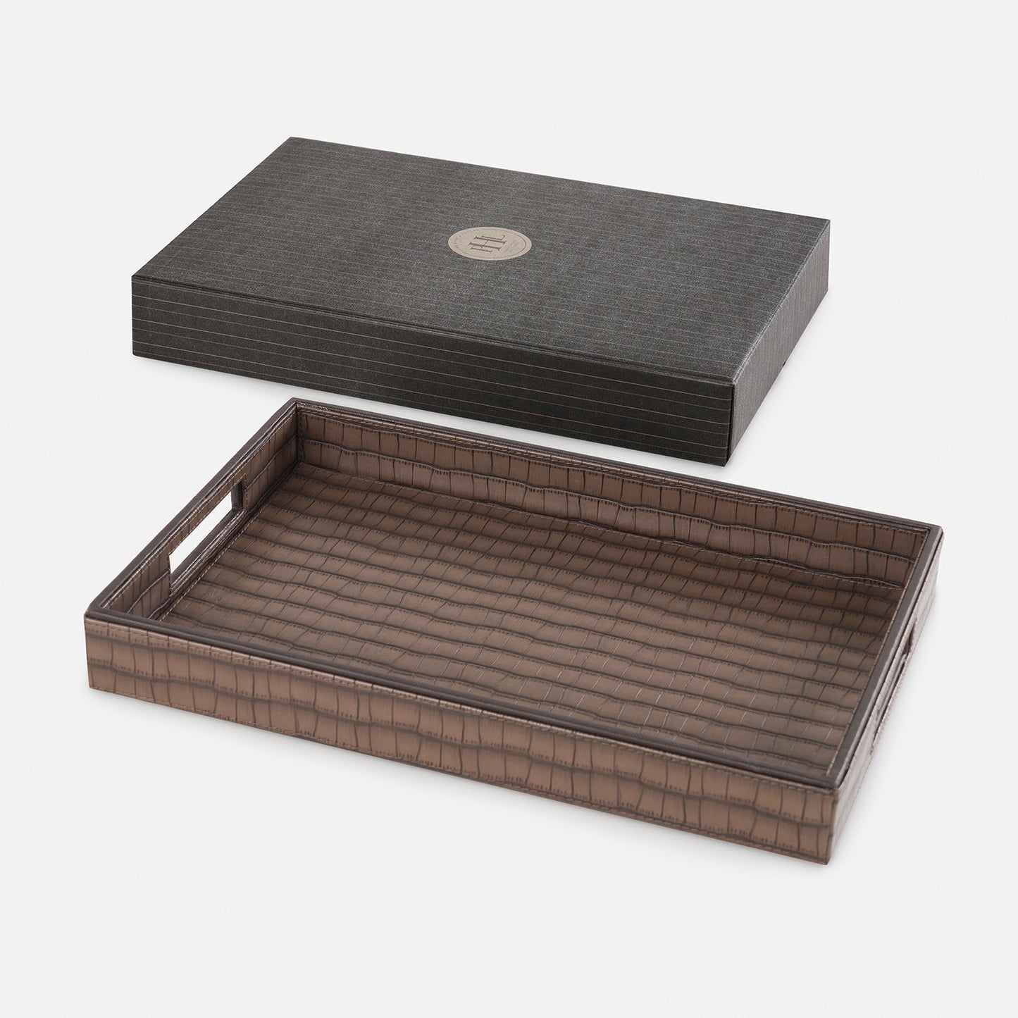 Brown Croco Texture Faux Leather Rectangle Tray