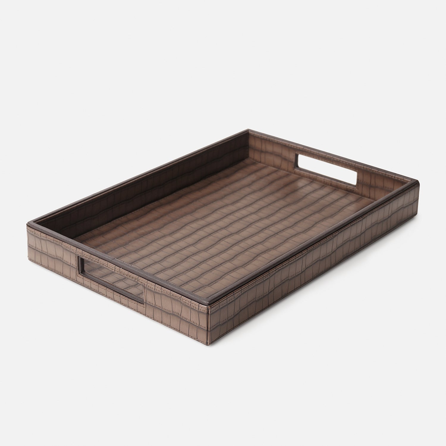 Brown Croco Texture Faux Leather Rectangle Tray