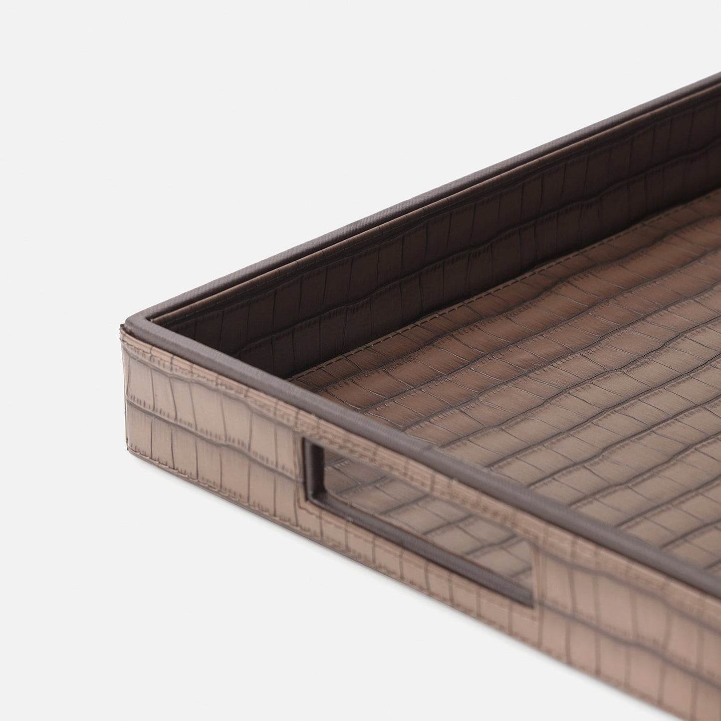 Brown Croco Texture Faux Leather Rectangle Tray