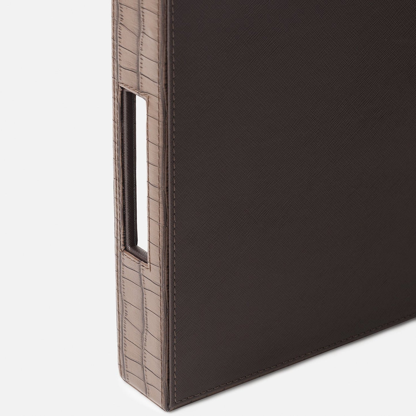Brown Croco Texture Faux Leather Rectangle Tray