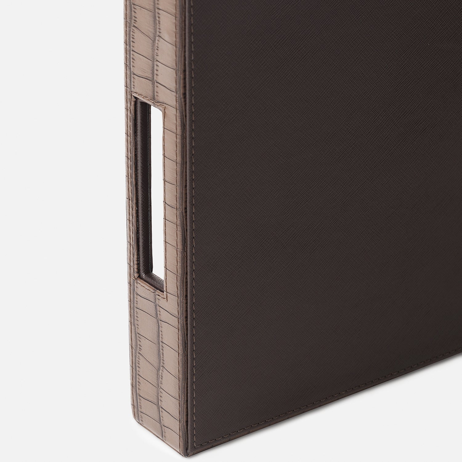 Brown Croco Texture Faux Leather Rectangle Tray