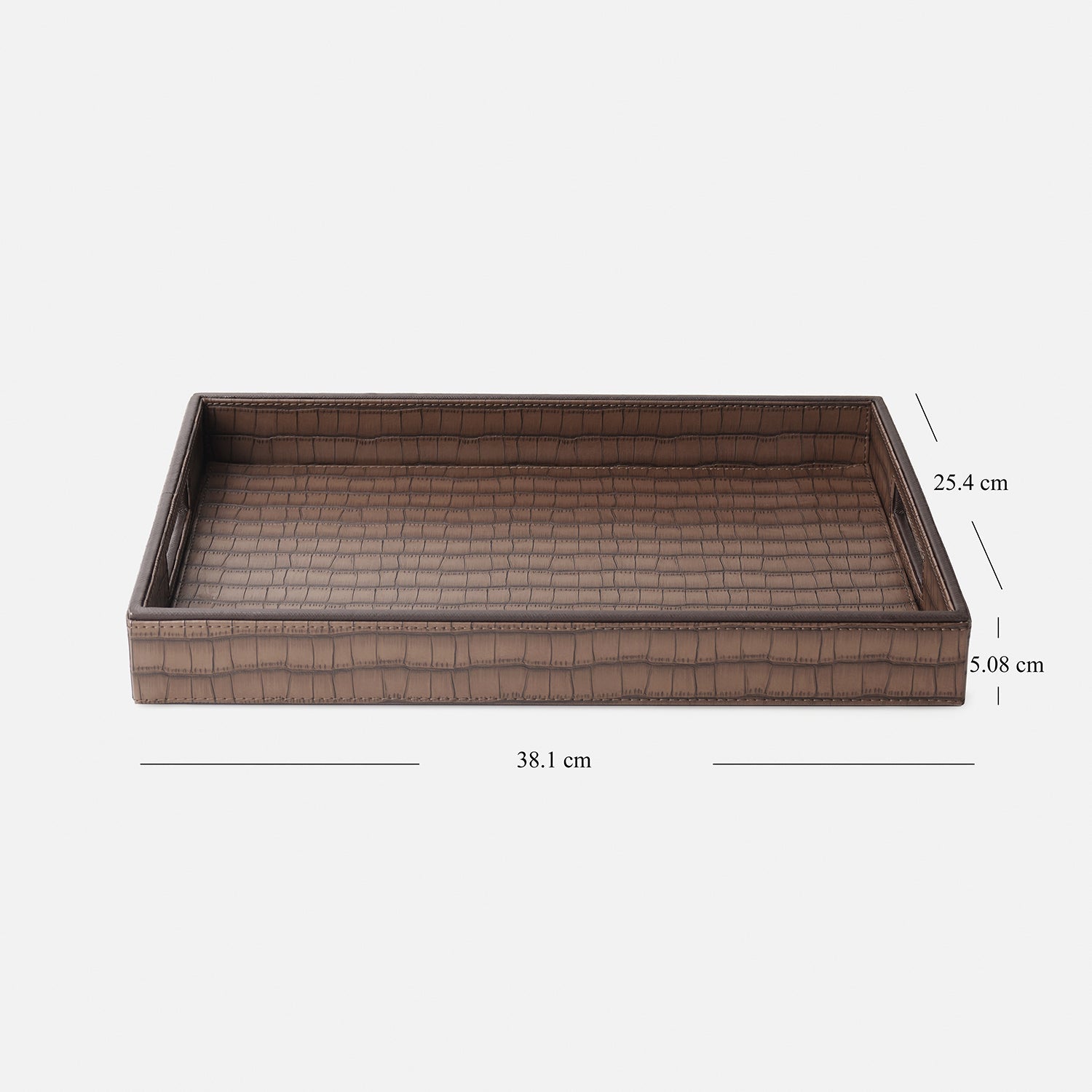 Brown Croco Texture Faux Leather Rectangle Tray