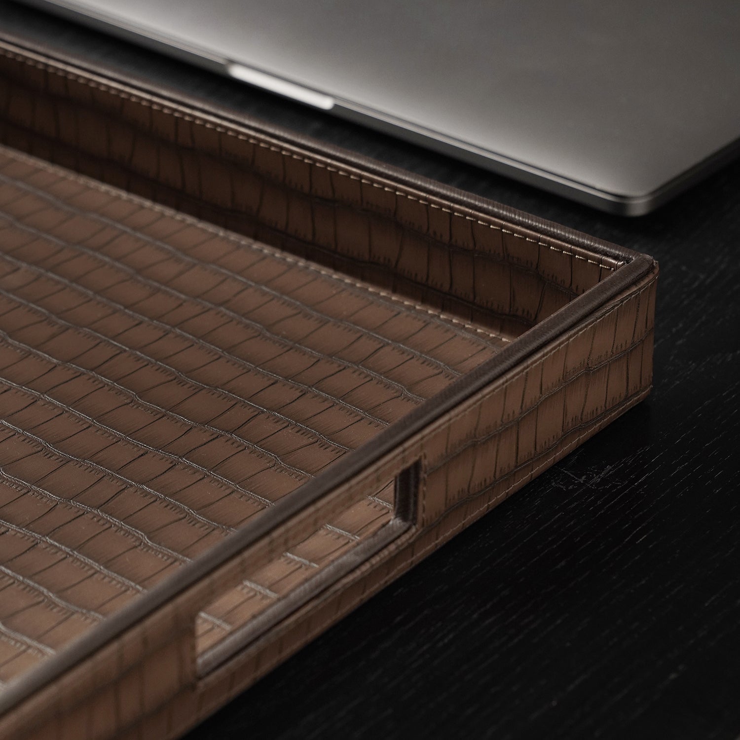 Brown Croco Texture Faux Leather Square Tray