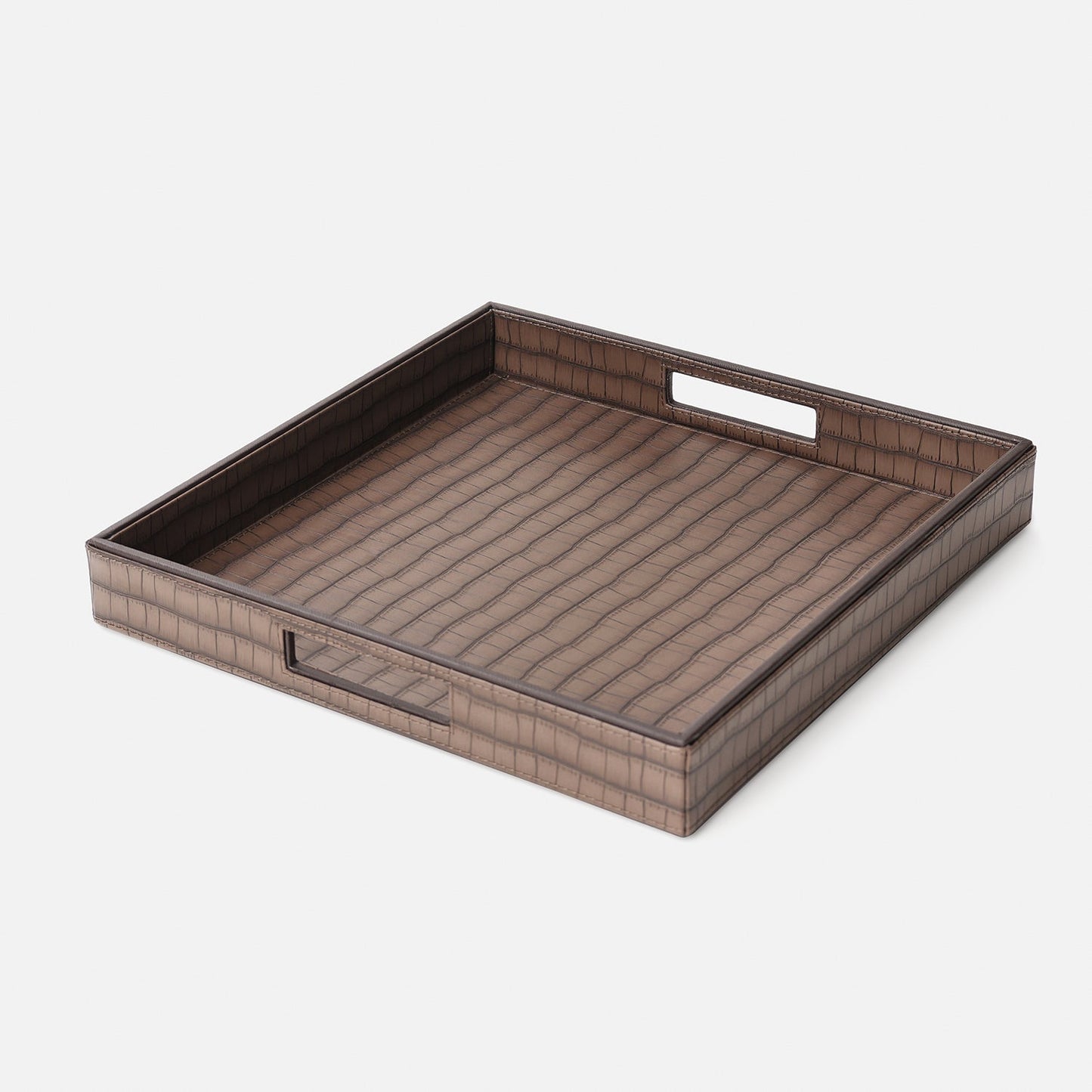 Brown Croco Texture Faux Leather Square Tray