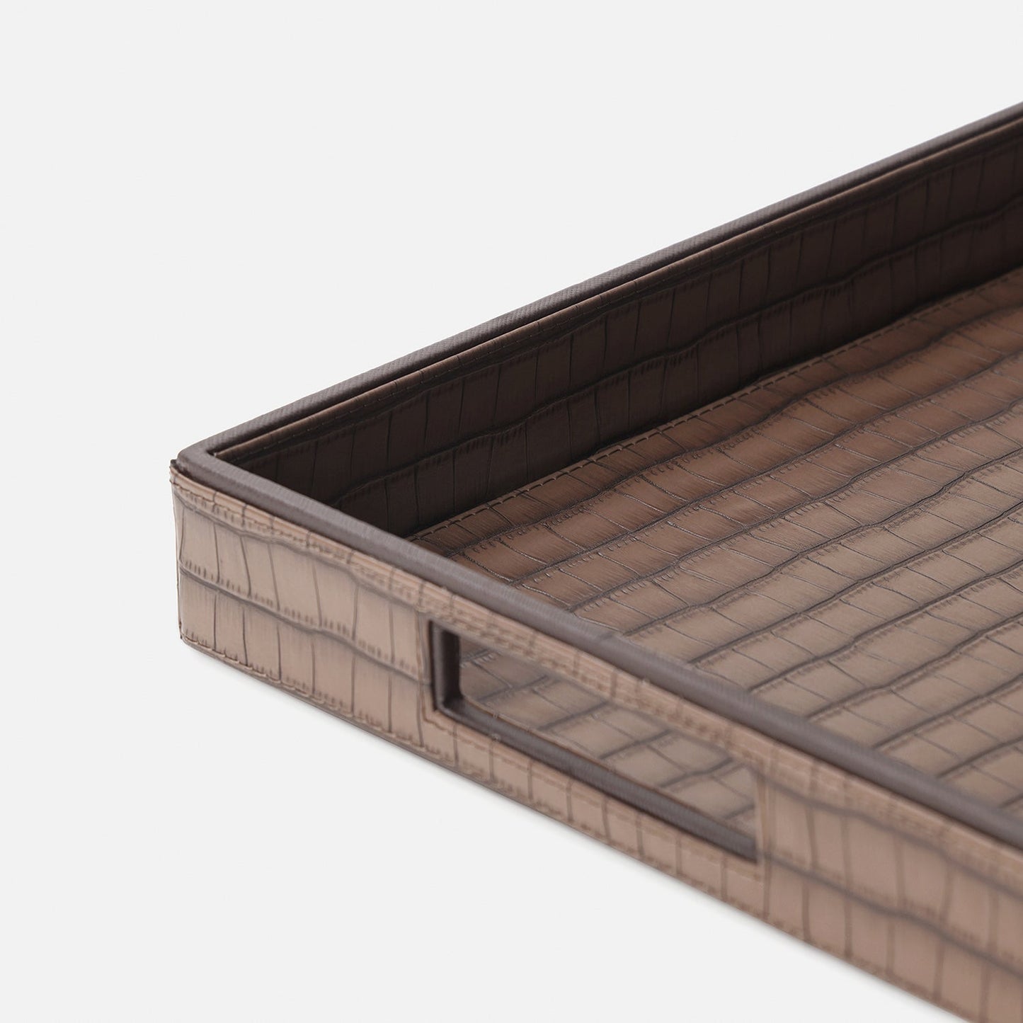 Brown Croco Texture Faux Leather Square Tray