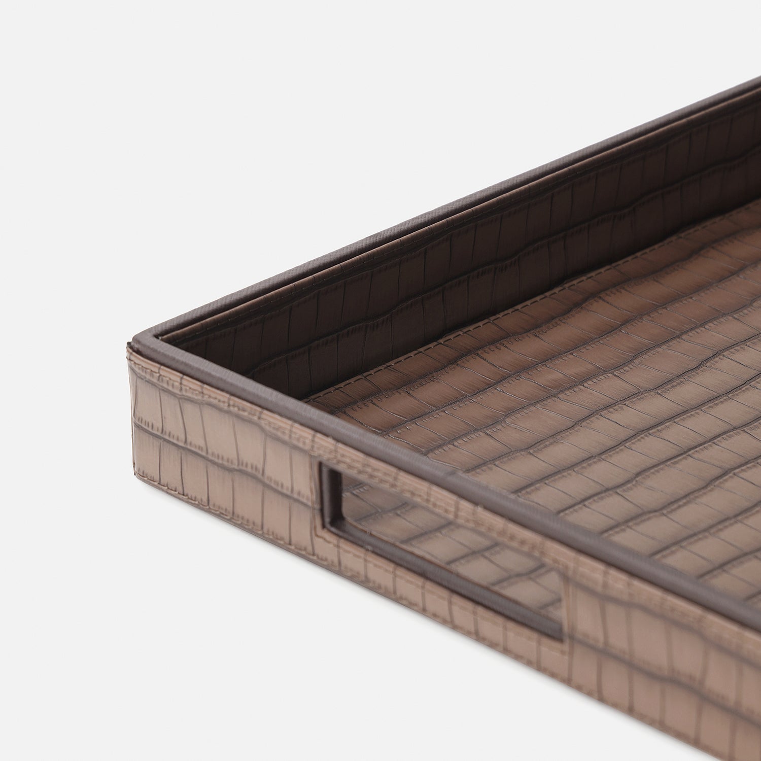 Brown Croco Texture Faux Leather Square Tray