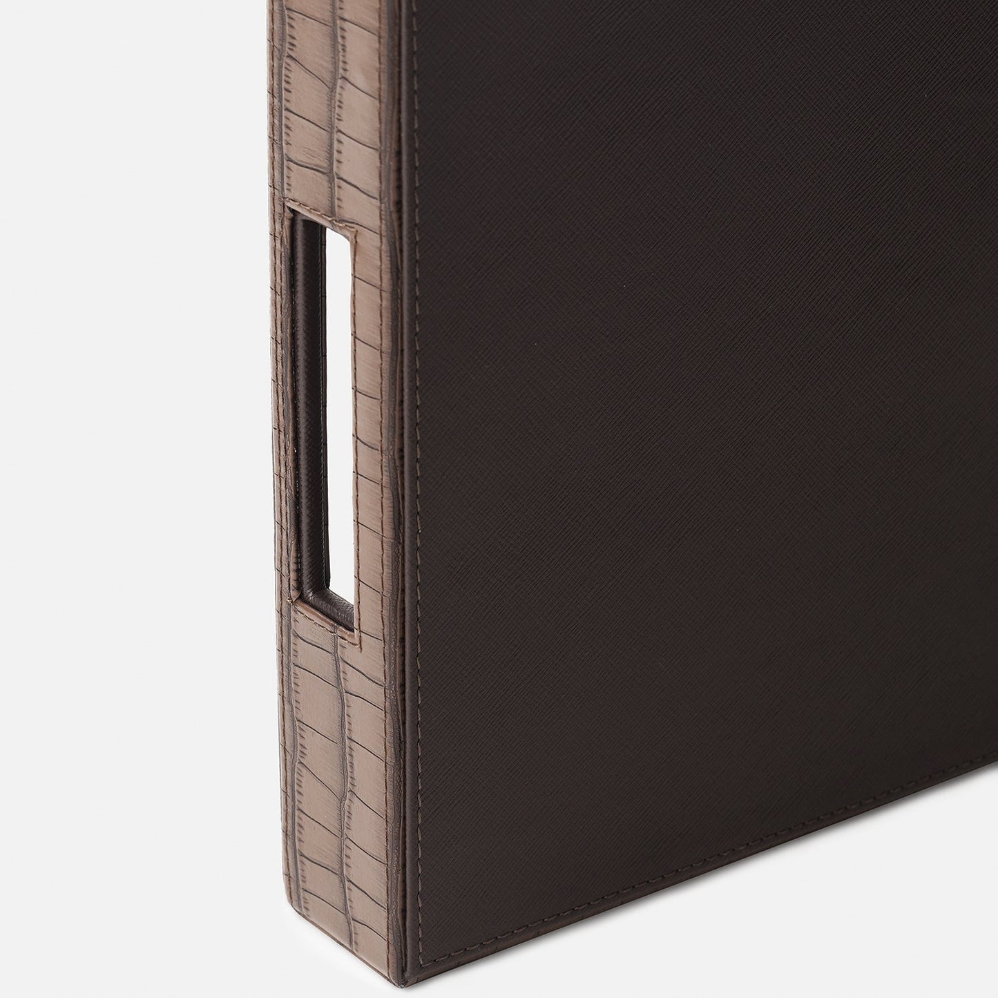 Brown Croco Texture Faux Leather Square Tray