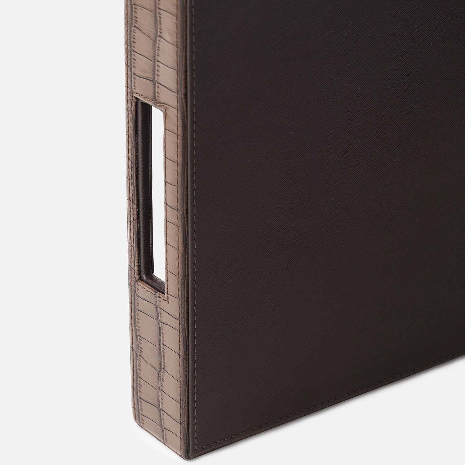 Brown Croco Texture Faux Leather Square Tray
