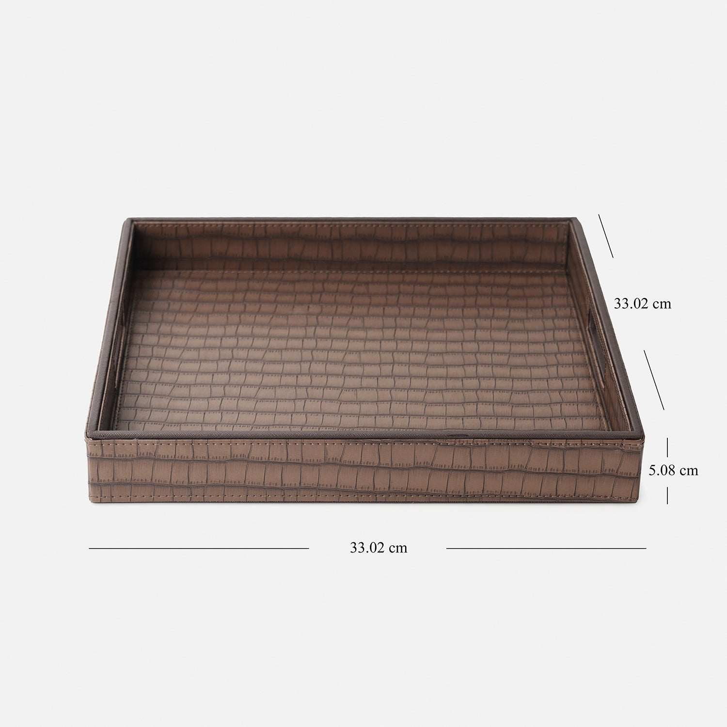 Brown Croco Texture Faux Leather Square Tray