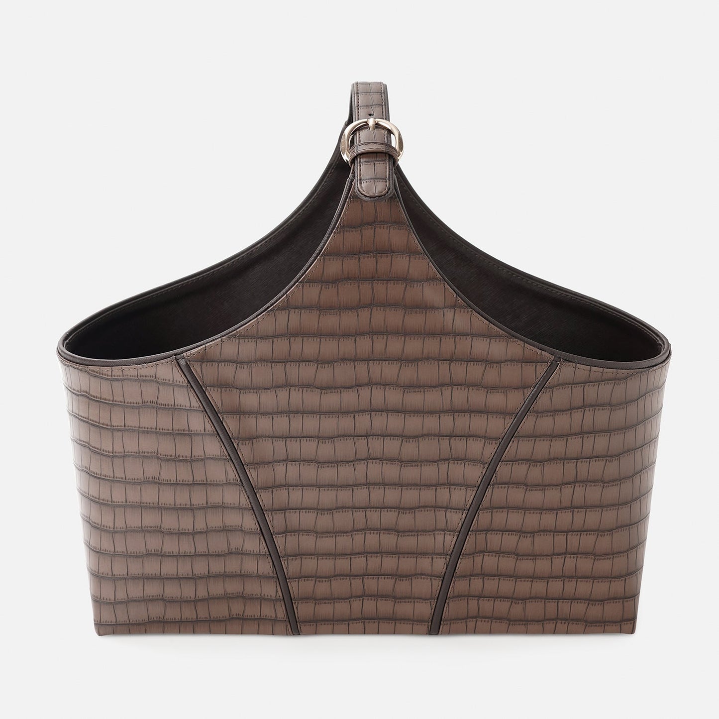 Brown Croco Texture Faux Leather Magazine Basket