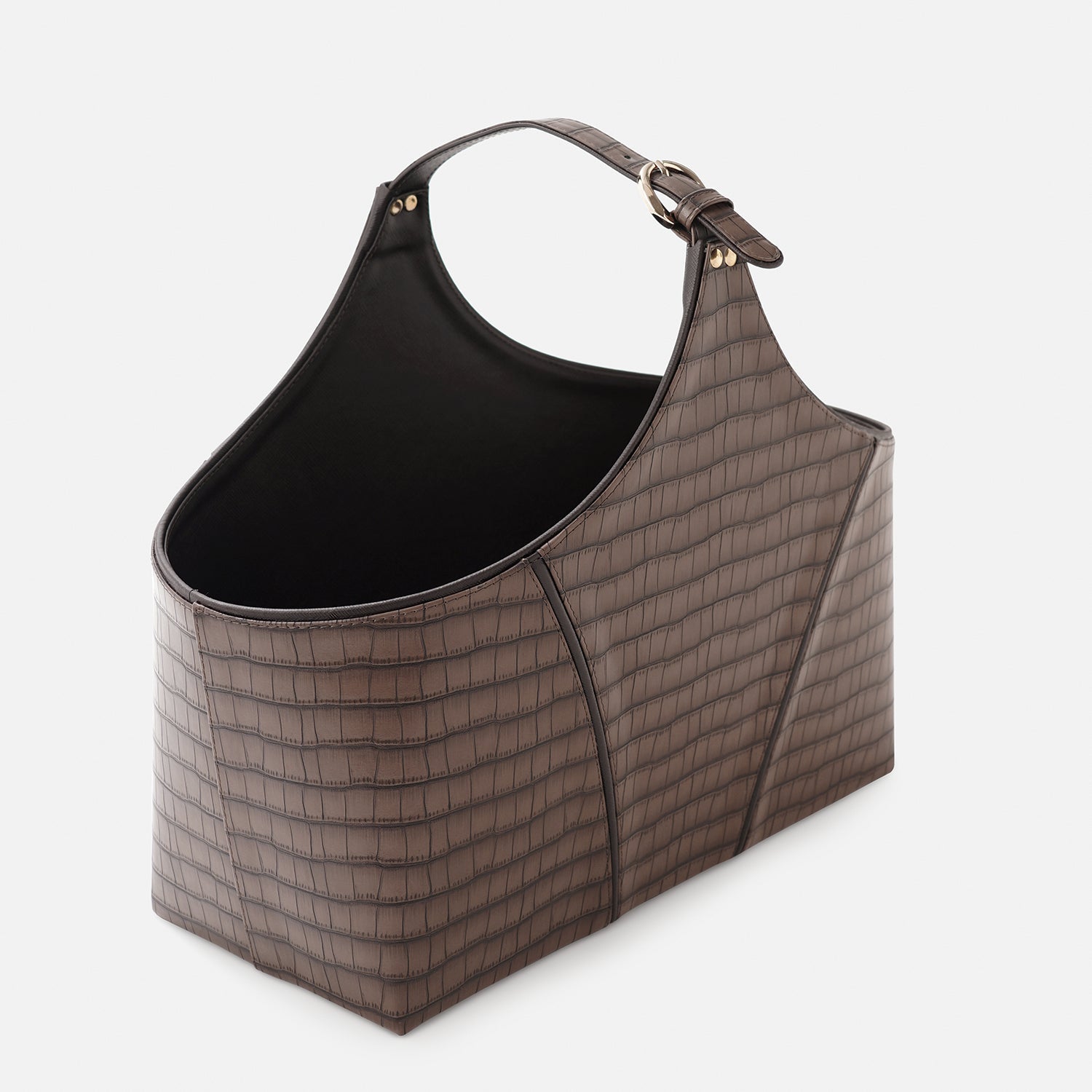 Brown Croco Texture Faux Leather Magazine Basket
