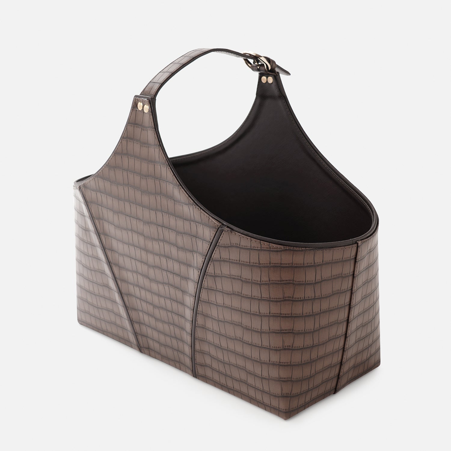 Brown Croco Texture Faux Leather Magazine Basket