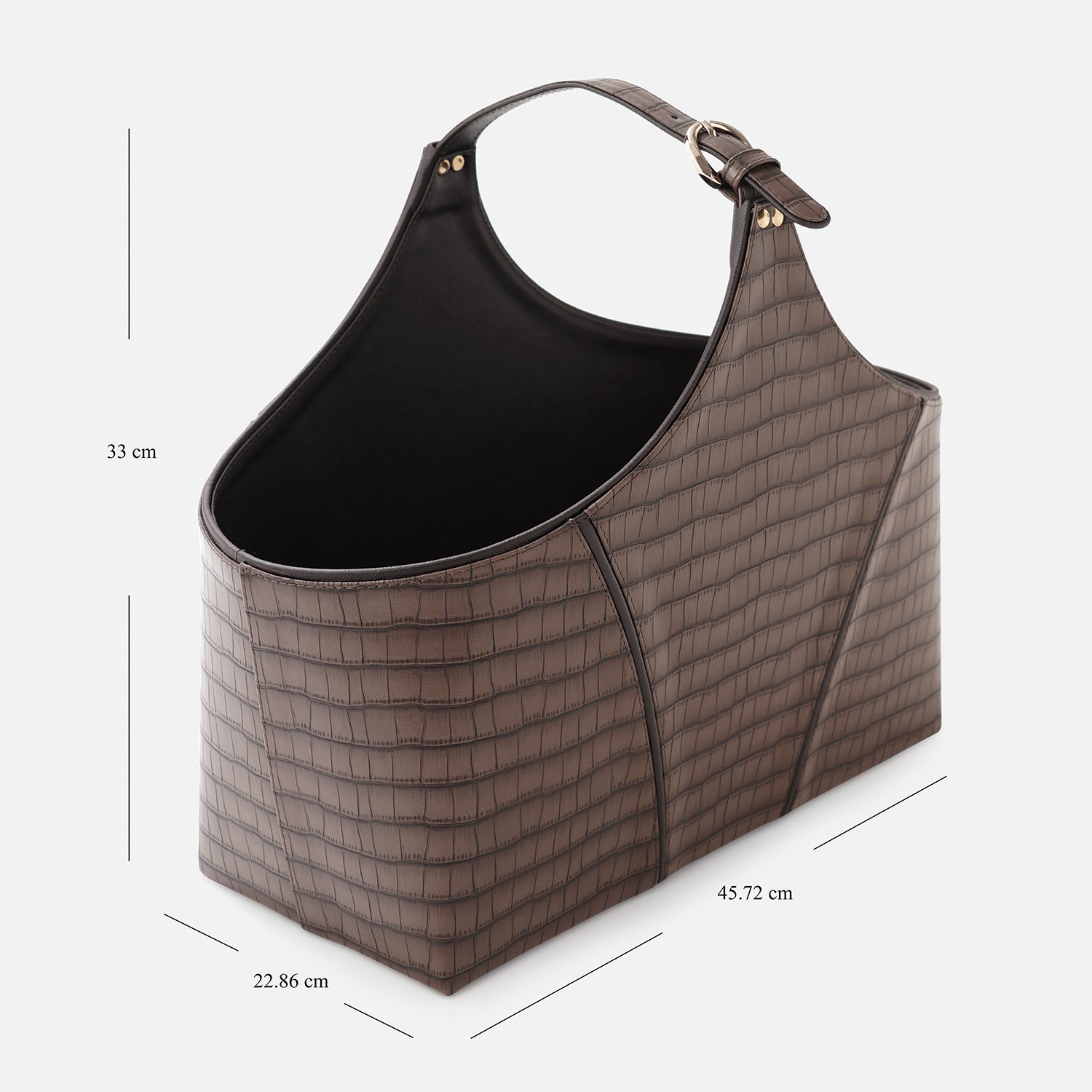 Brown Croco Texture Faux Leather Magazine Basket