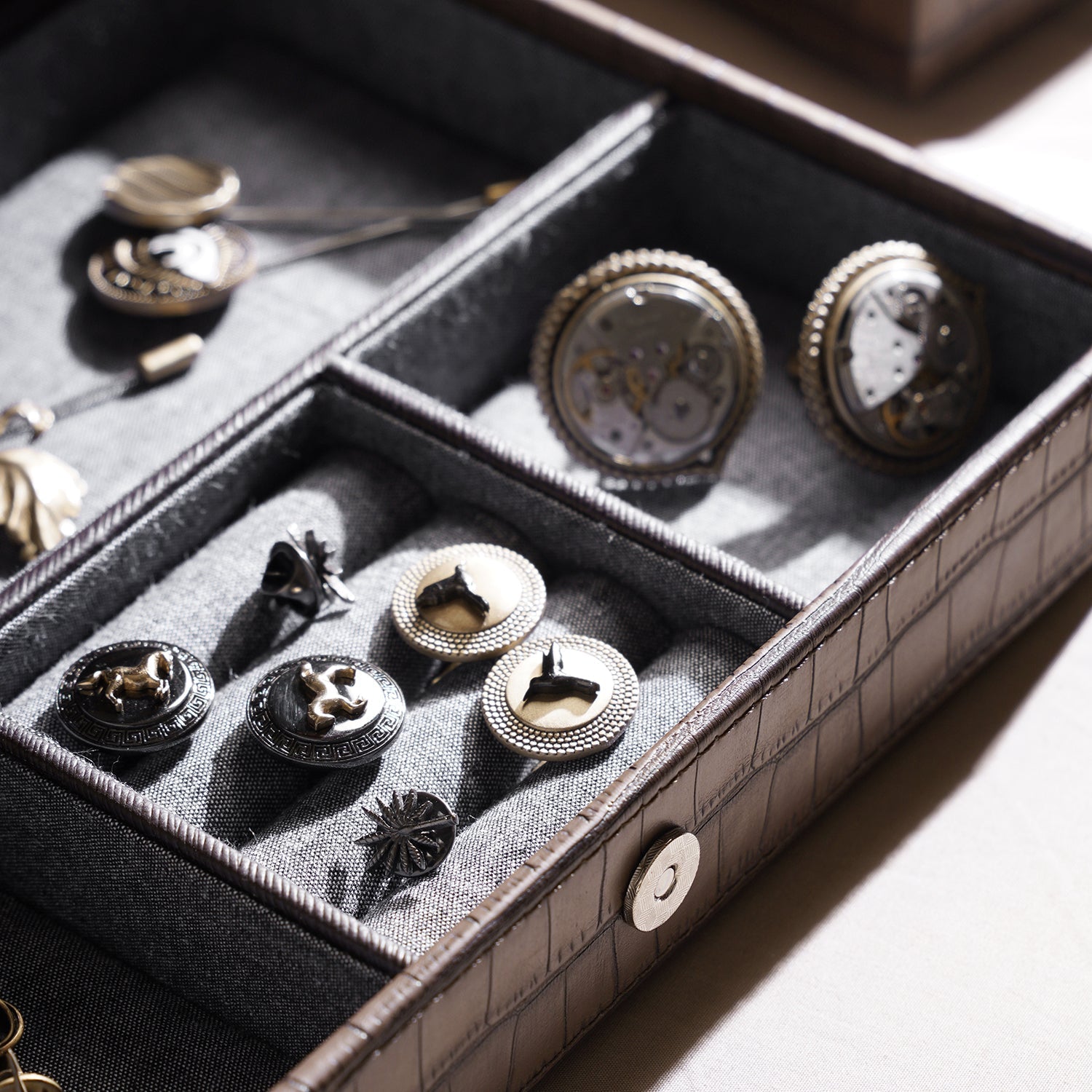 Brown Croco Texture Faux Leather Jewellery Box