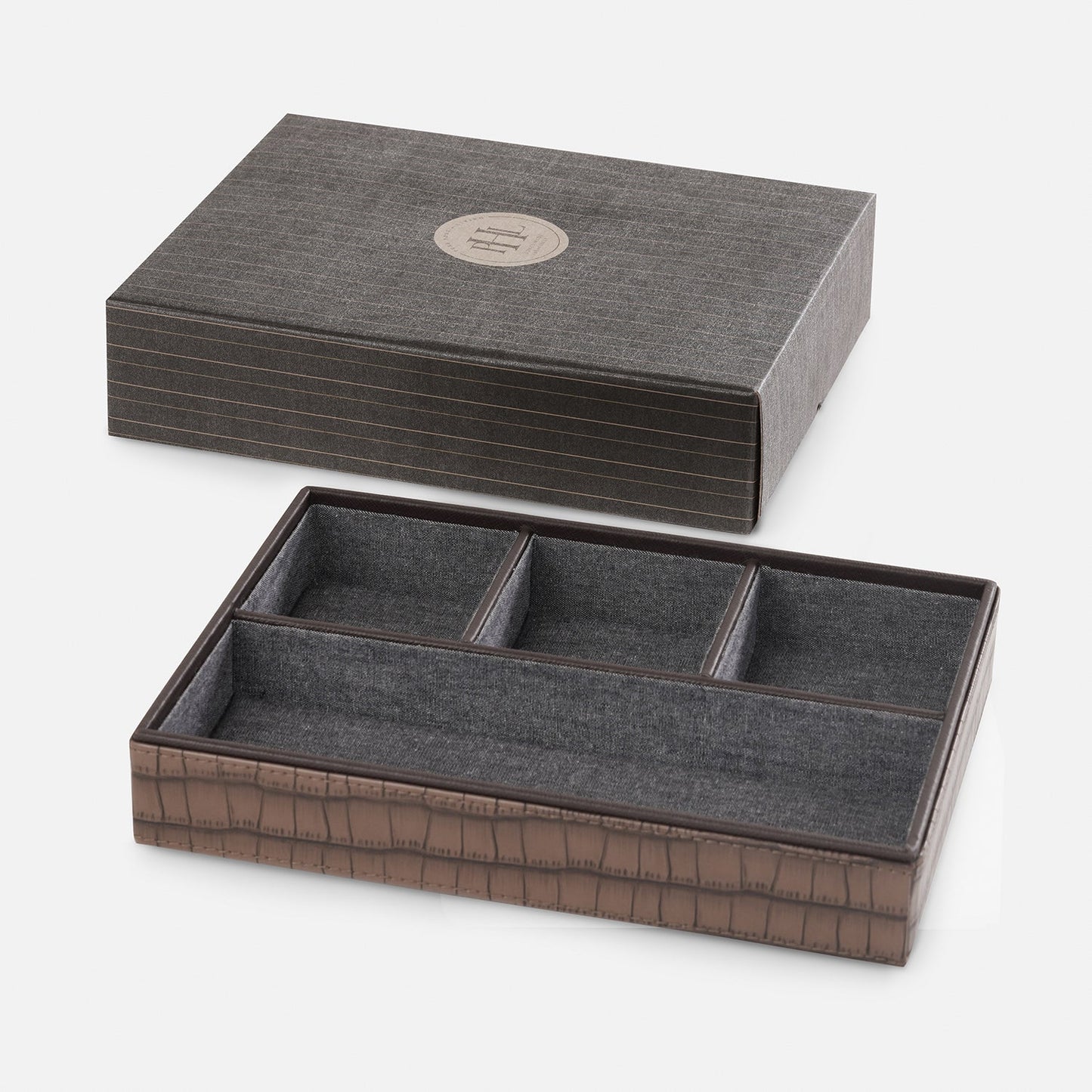 Brown 4 Compartment Croco Texture Faux Leather Organiser