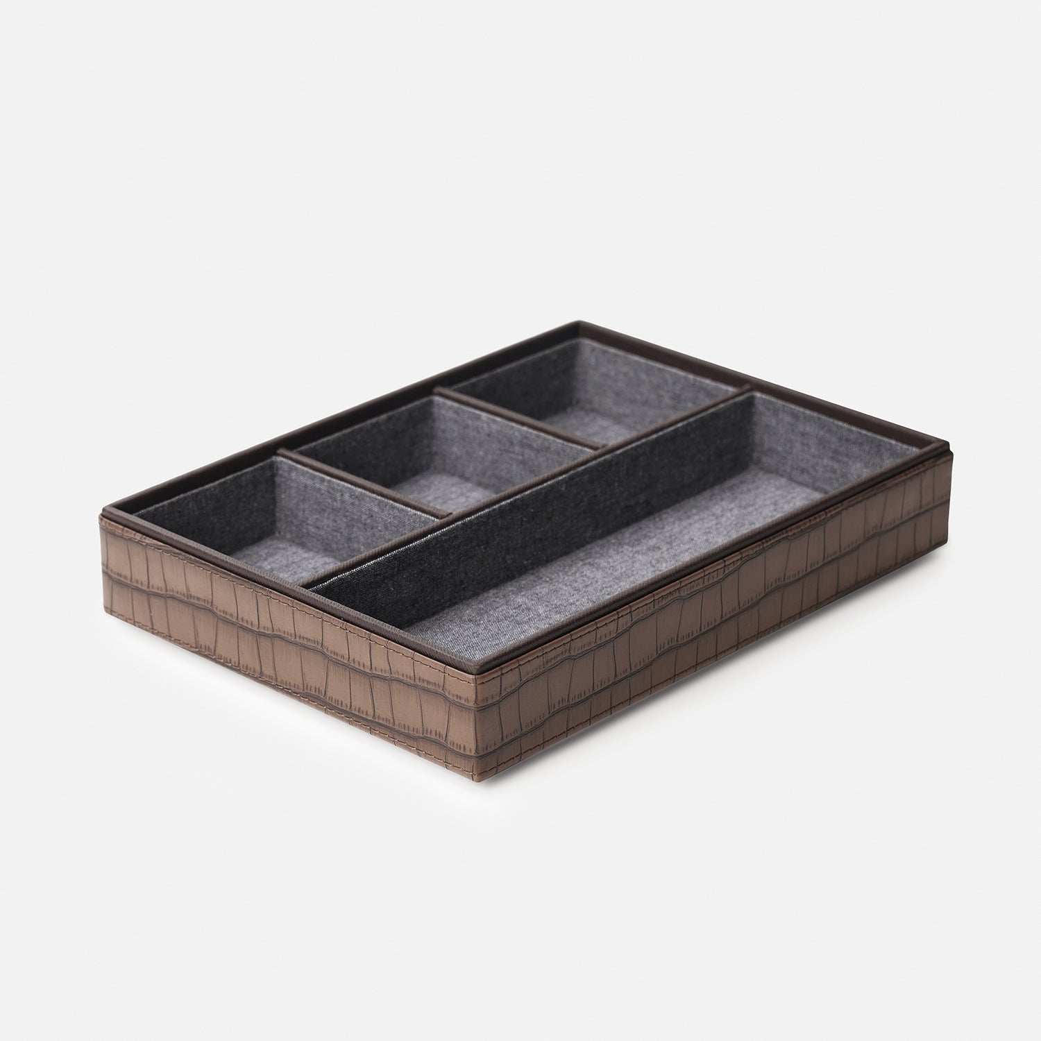Brown 4 Compartment Croco Texture Faux Leather Organiser