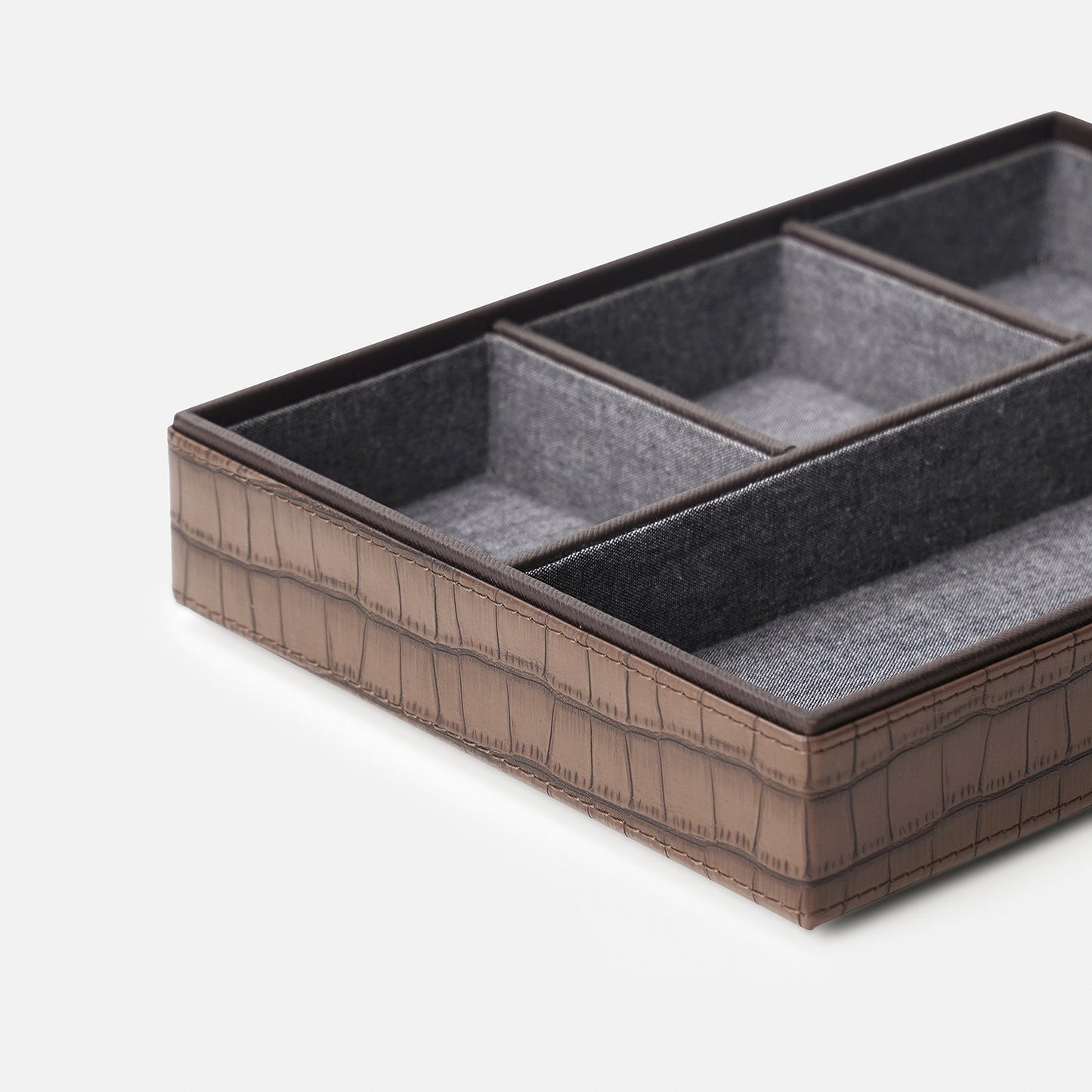 Brown 4 Compartment Croco Texture Faux Leather Organiser