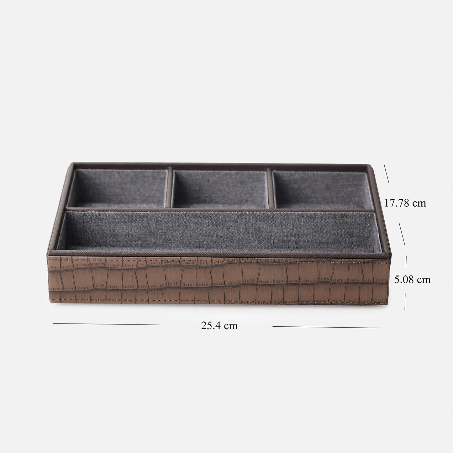 Brown 4 Compartment Croco Texture Faux Leather Organiser