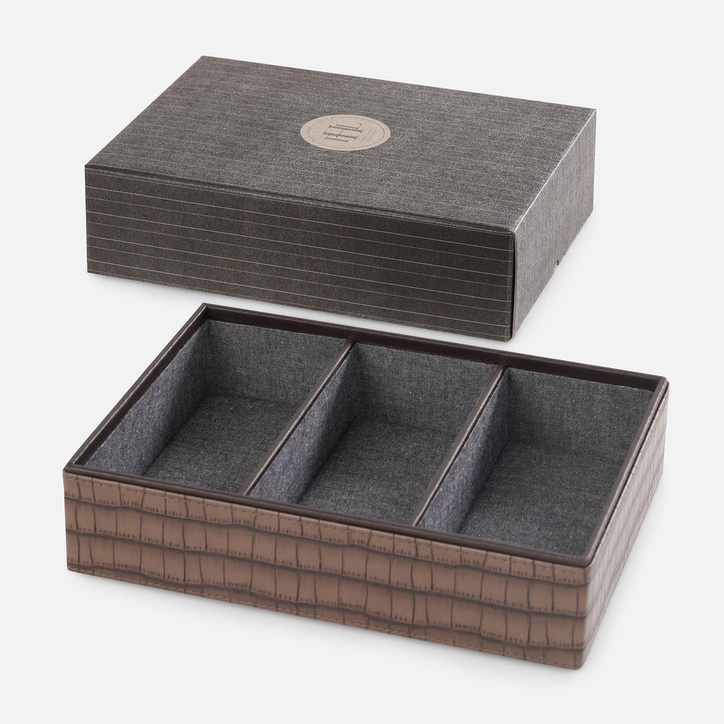 Brown 3 Compartment Croco Texture Faux Leather Organiser