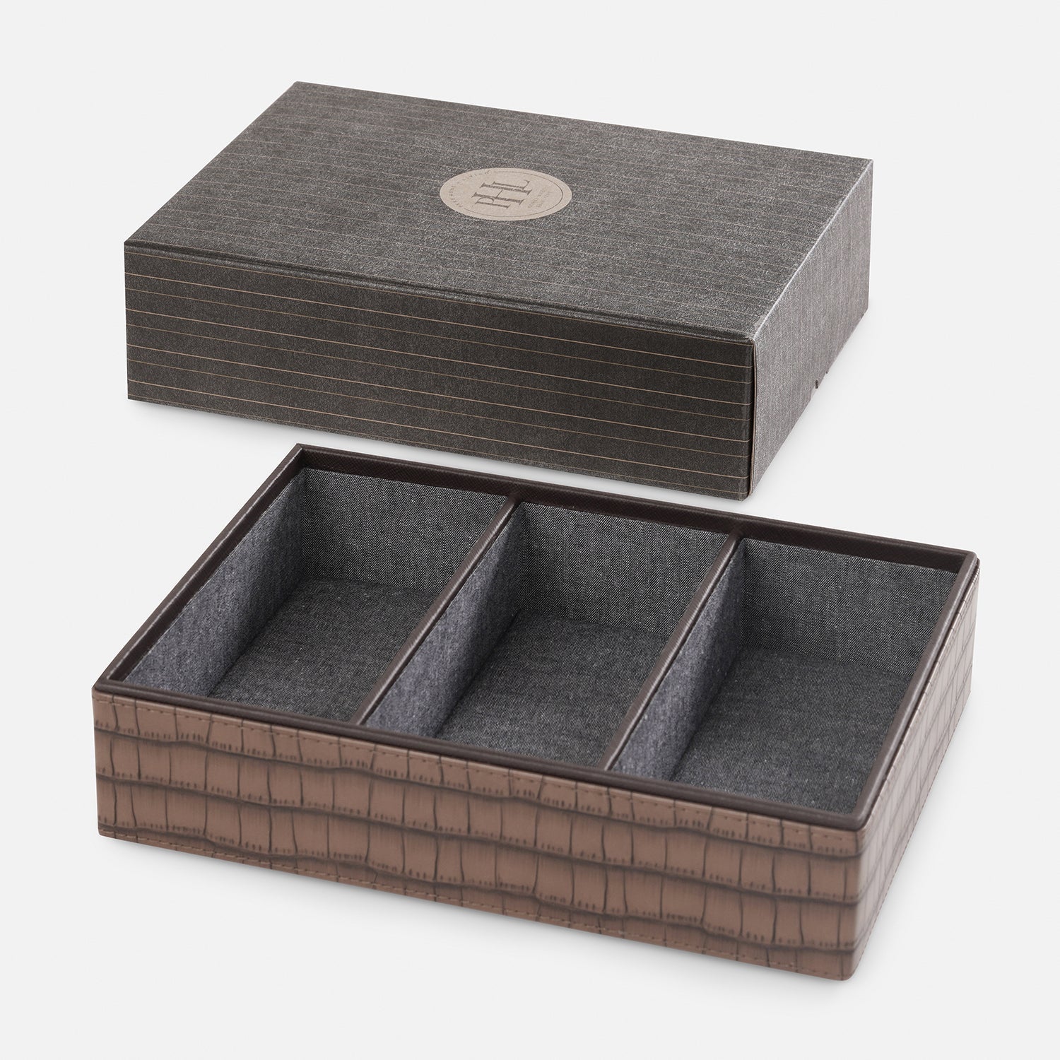 Brown 3 Compartment Croco Texture Faux Leather Organiser