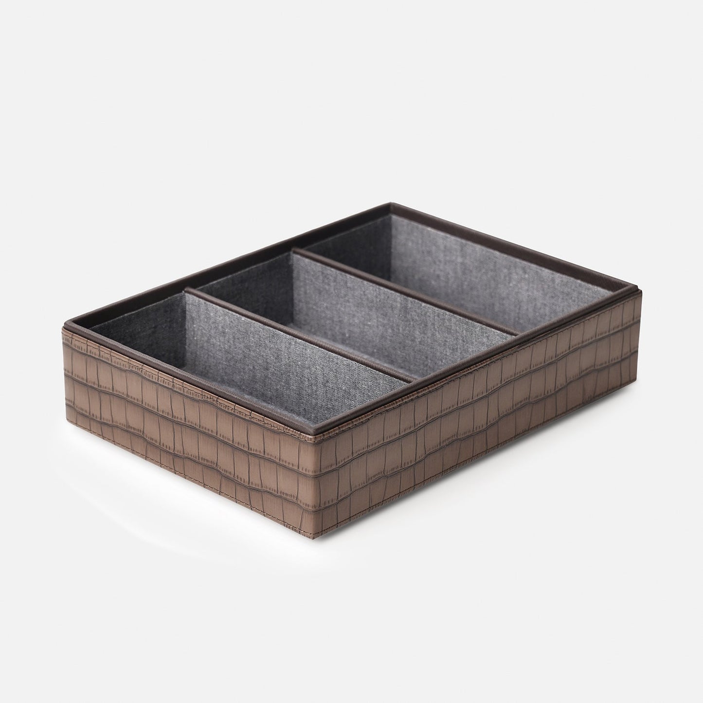 Brown 3 Compartment Croco Texture Faux Leather Organiser