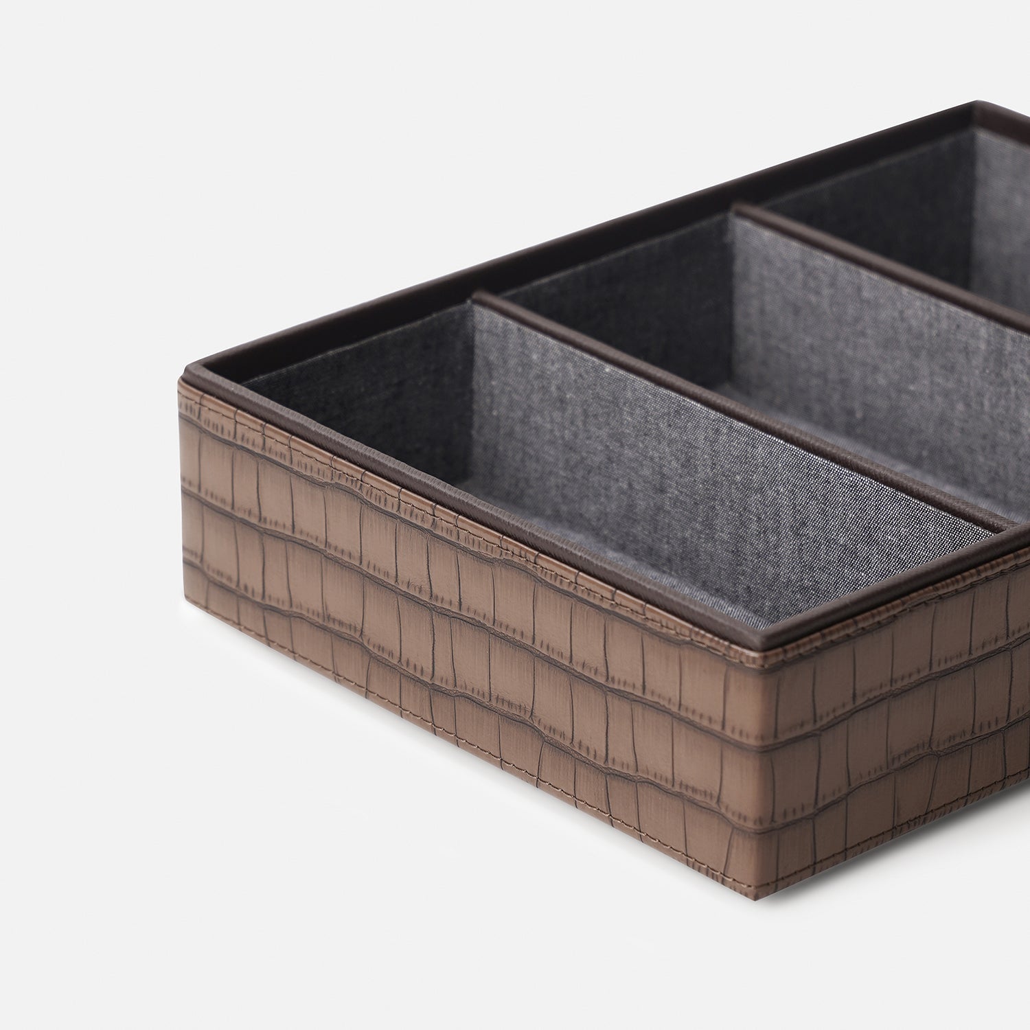 Brown 3 Compartment Croco Texture Faux Leather Organiser