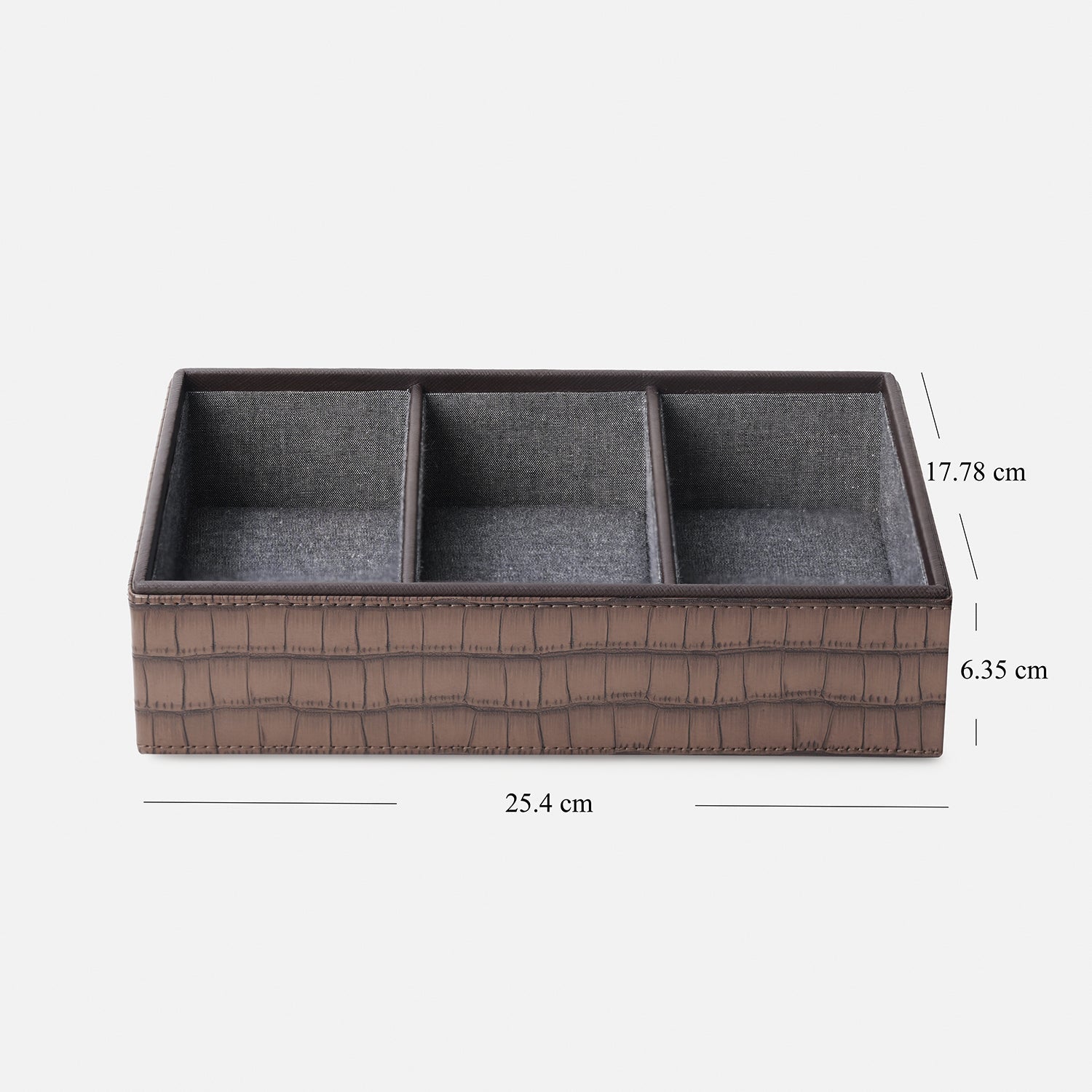 Brown 3 Compartment Croco Texture Faux Leather Organiser