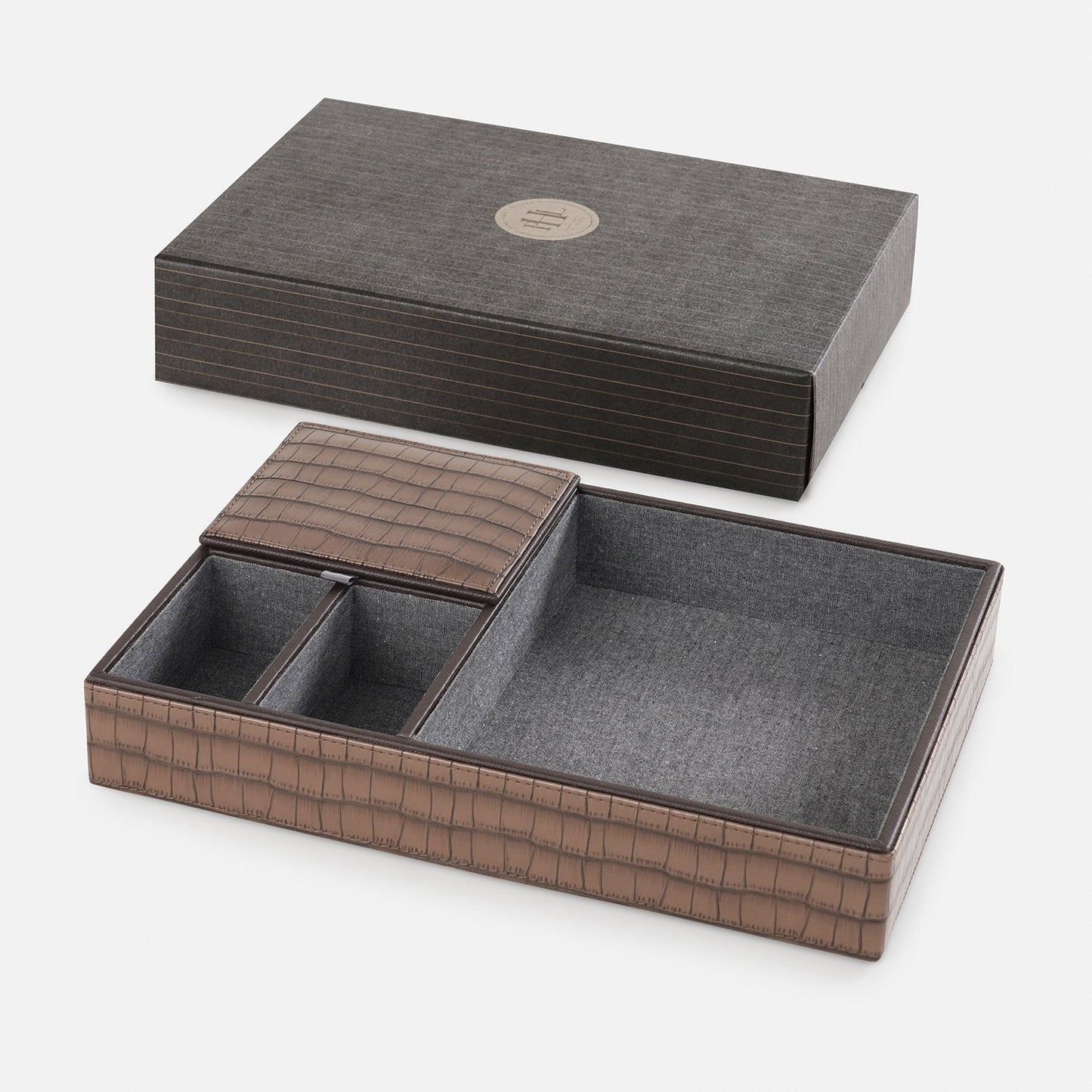 Brown Croco Texture Faux Leather Desk Organiser