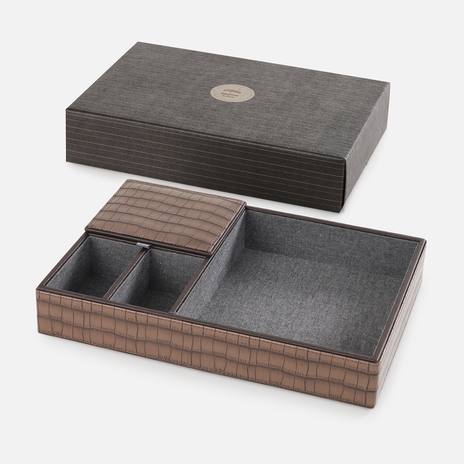 Brown Croco Texture Faux Leather Desk Organiser
