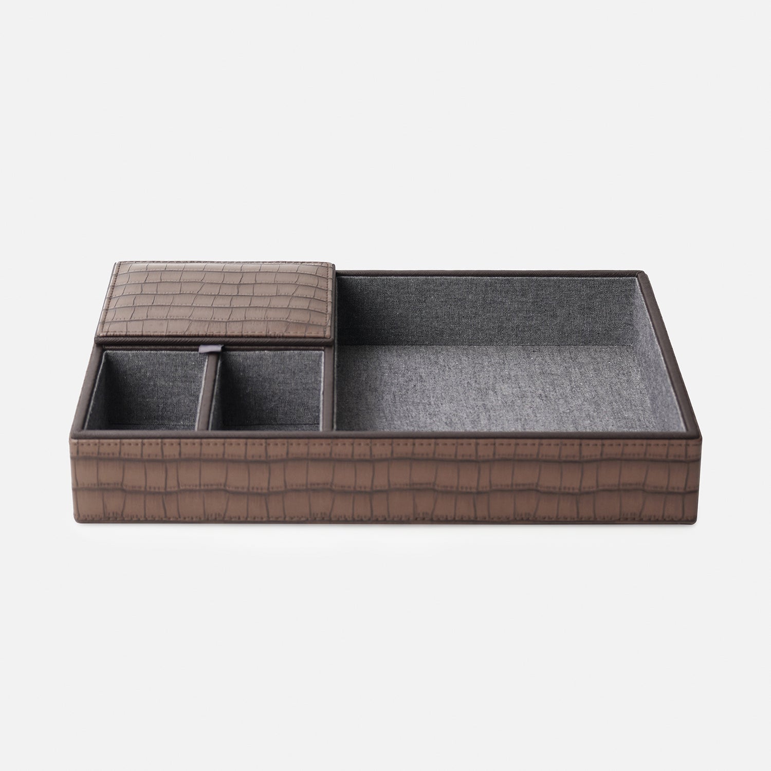 Brown Croco Texture Faux Leather Desk Organiser