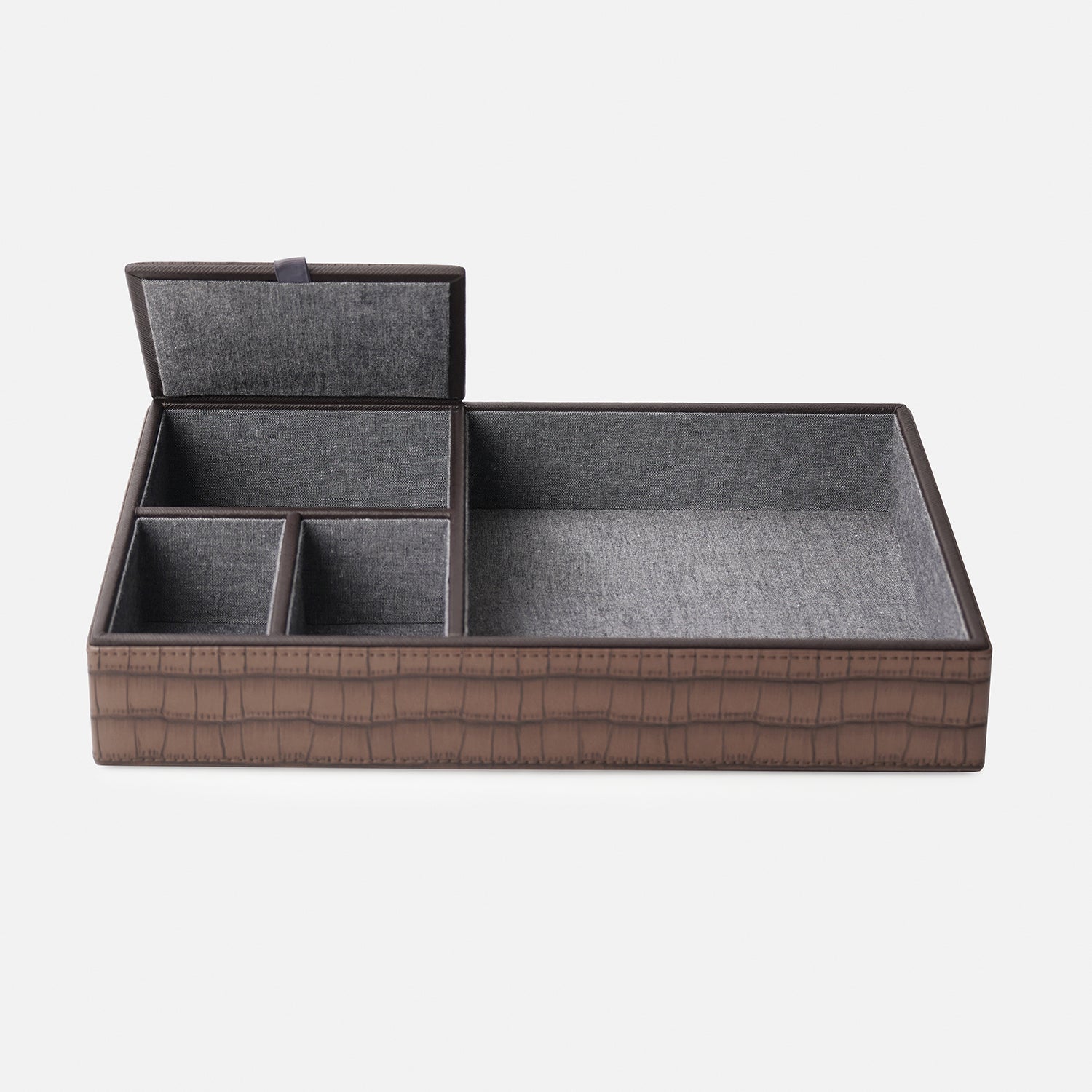 Brown Croco Texture Faux Leather Desk Organiser