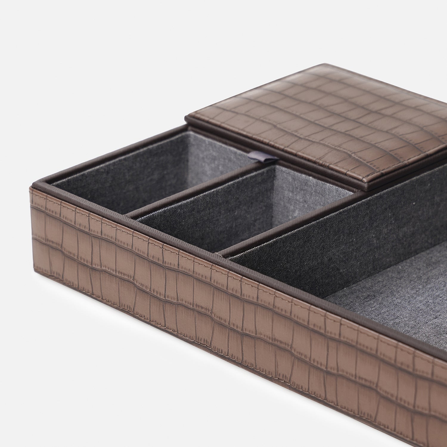 Brown Croco Texture Faux Leather Desk Organiser