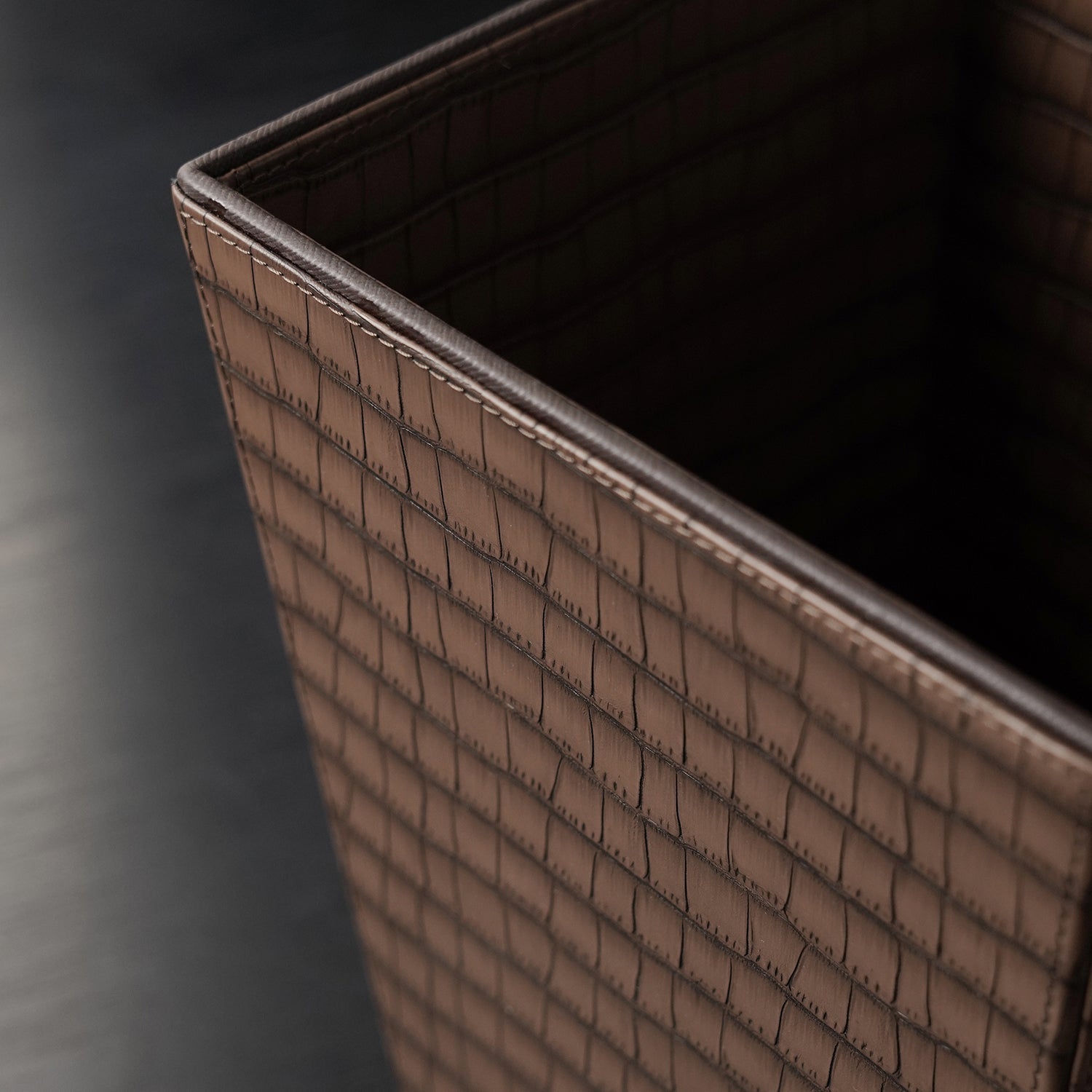 Brown Croco Texture Faux Leather Dustbin