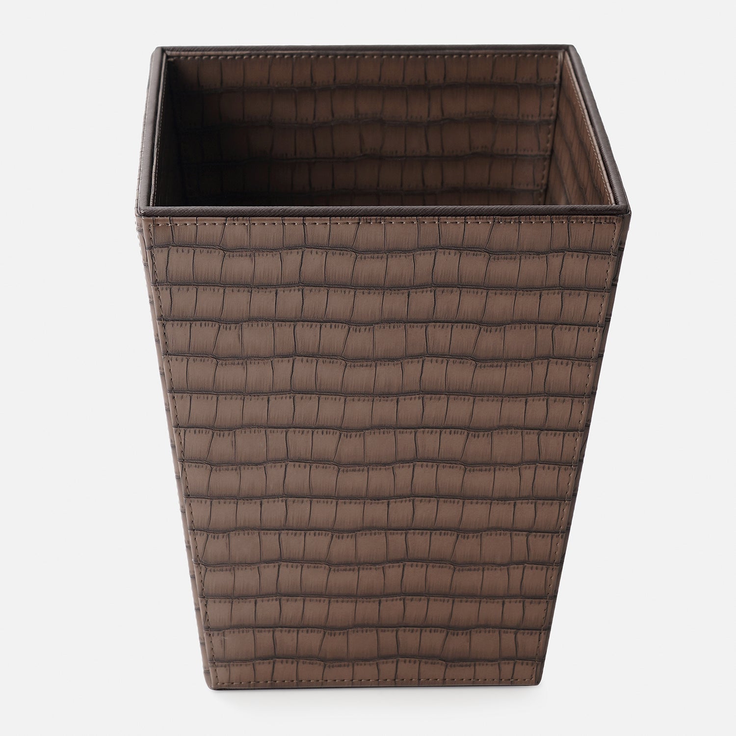 Brown Croco Texture Faux Leather Dustbin