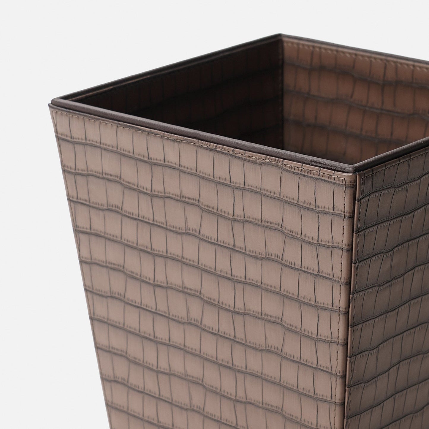 Brown Croco Texture Faux Leather Dustbin