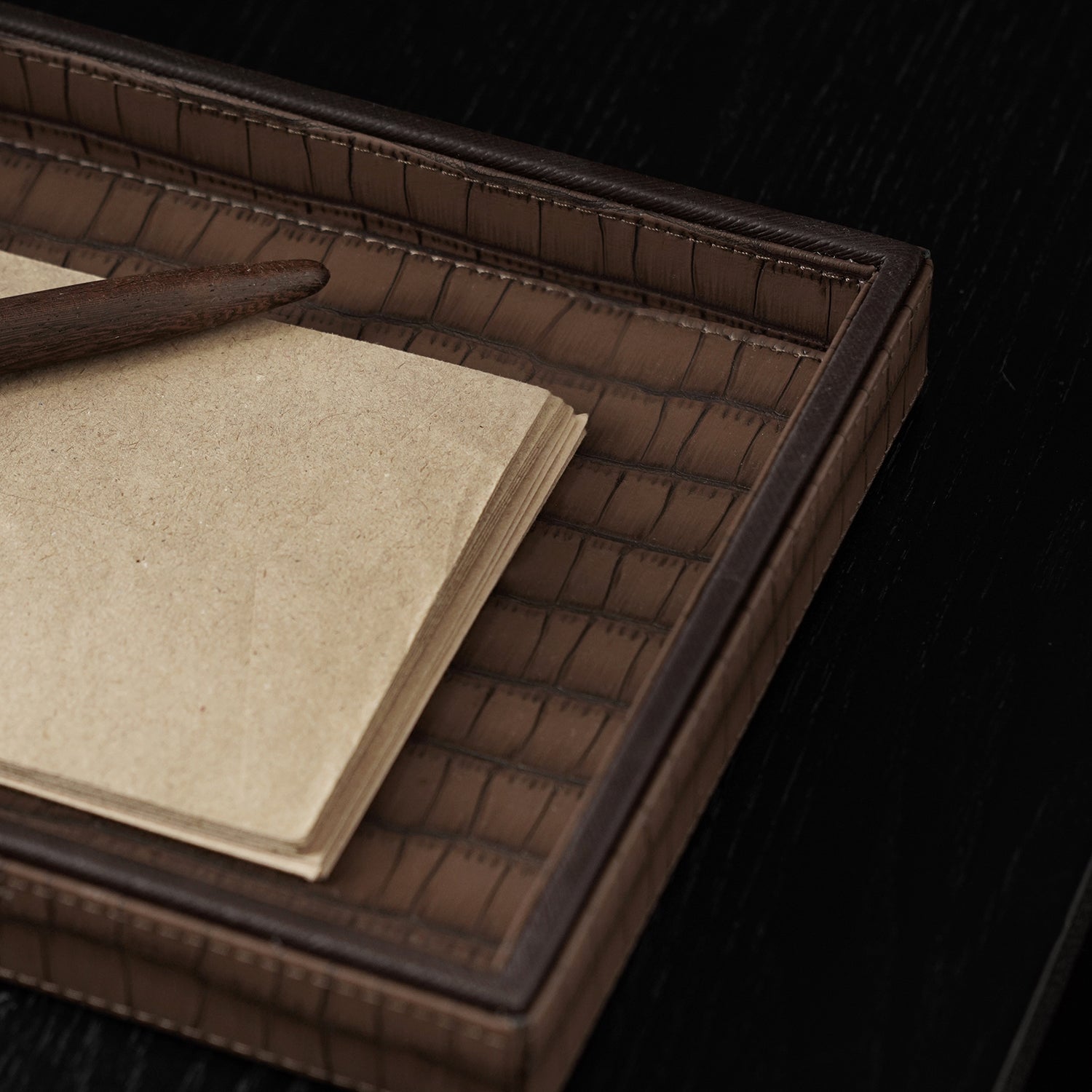 Brown Croco Texture Faux Leather Pin Tray - Large