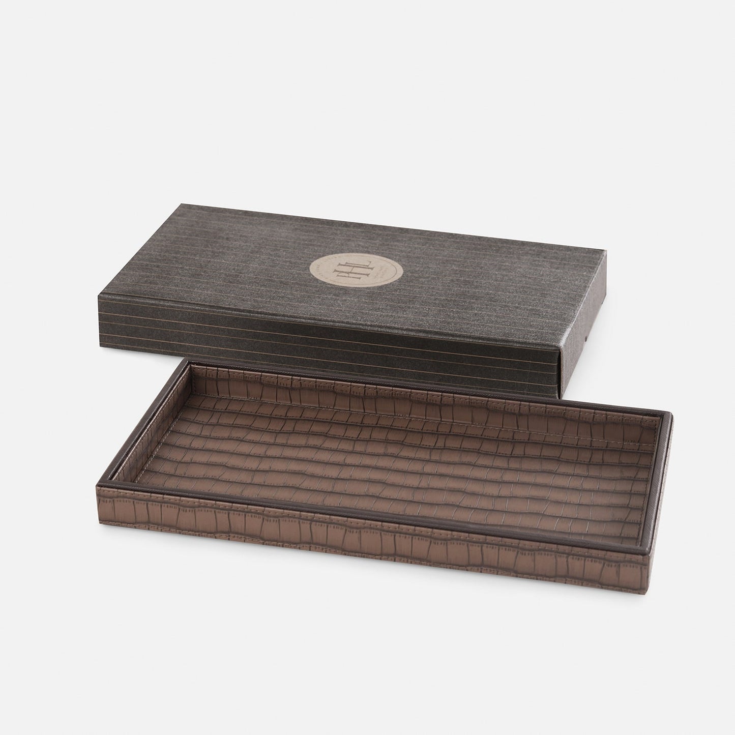 Brown Croco Texture Faux Leather Pin Tray - Large