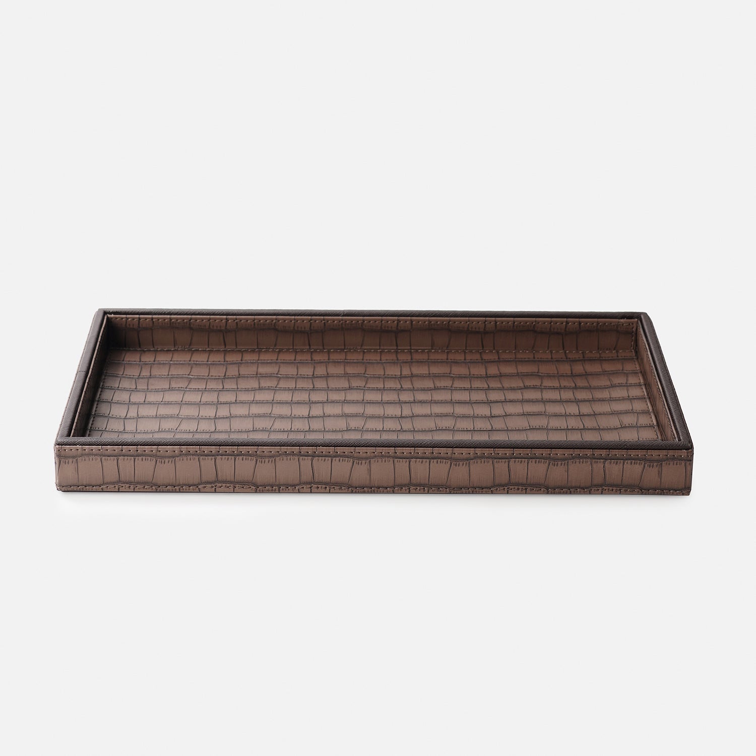 Brown Croco Texture Faux Leather Pin Tray - Large