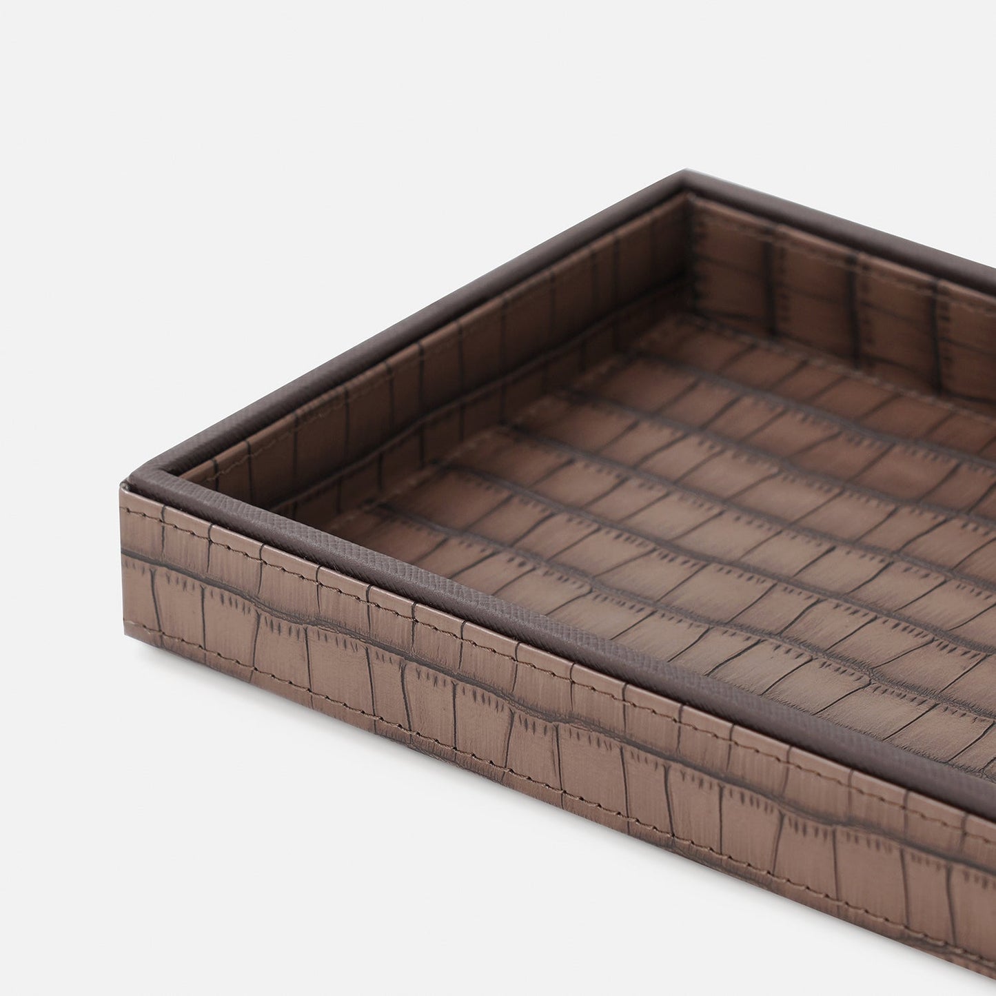 Brown Croco Texture Faux Leather Pin Tray - Large