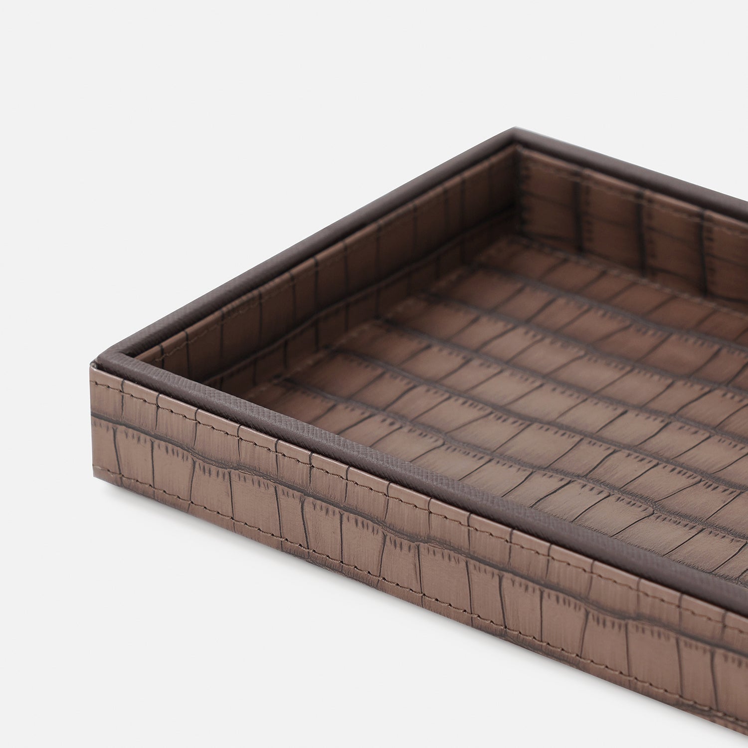 Brown Croco Texture Faux Leather Pin Tray - Large