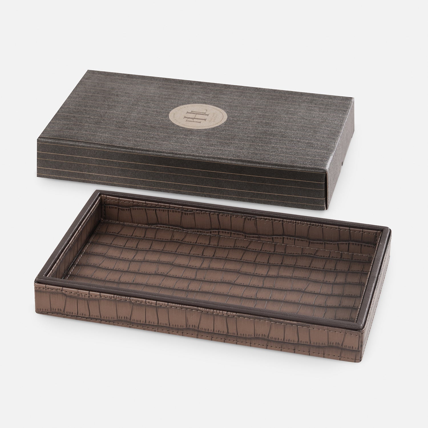 Brown Croco Texture Faux Leather Pin Tray - Medium