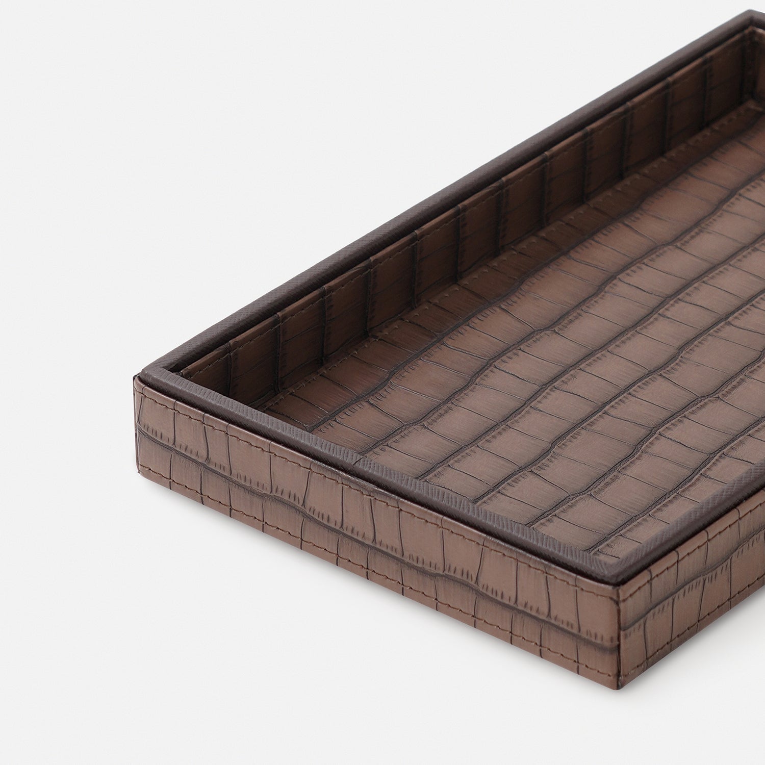 Brown Croco Texture Faux Leather Pin Tray - Medium