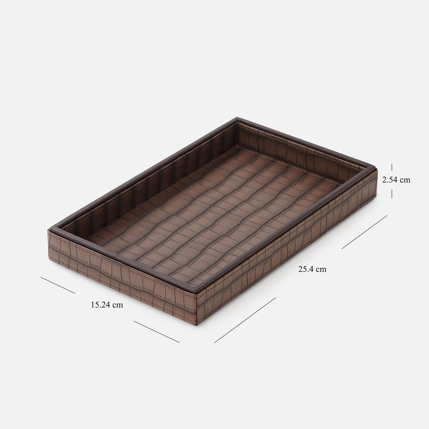 Brown Croco Texture Faux Leather Pin Tray - Medium