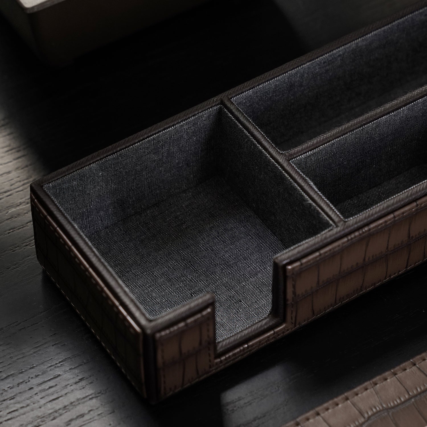 Brown 5 Compartment Croco Texture Faux Leather Organiser