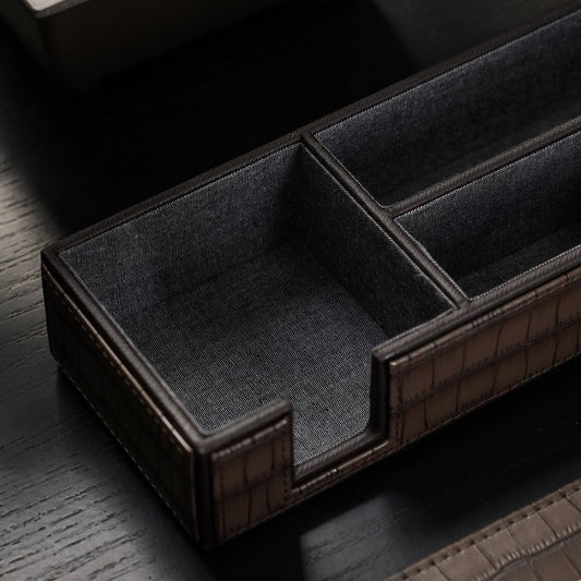 Brown 5 Compartment Croco Texture Faux Leather Organiser